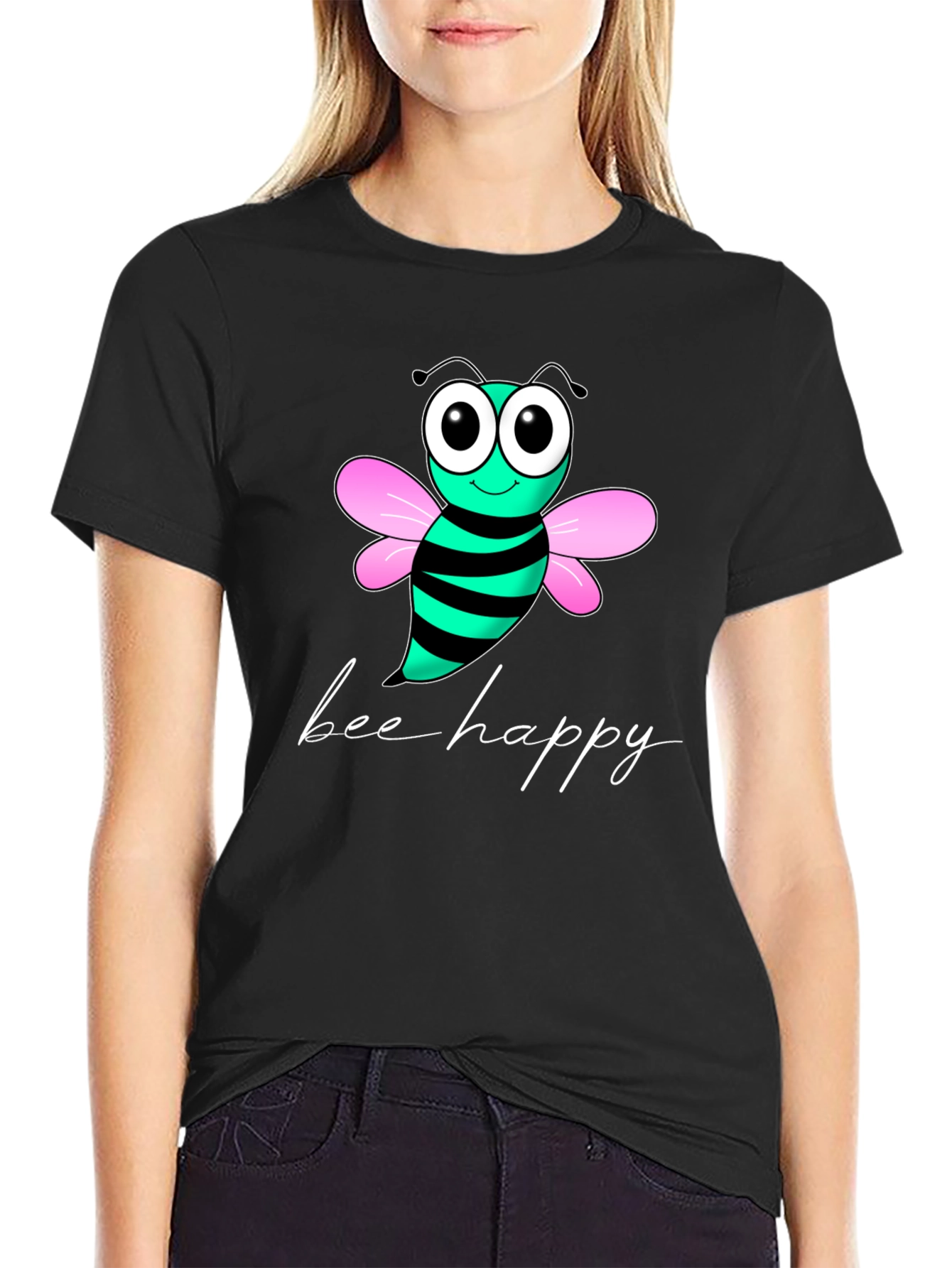 Bee Happy Graphic T-Shirt - Black