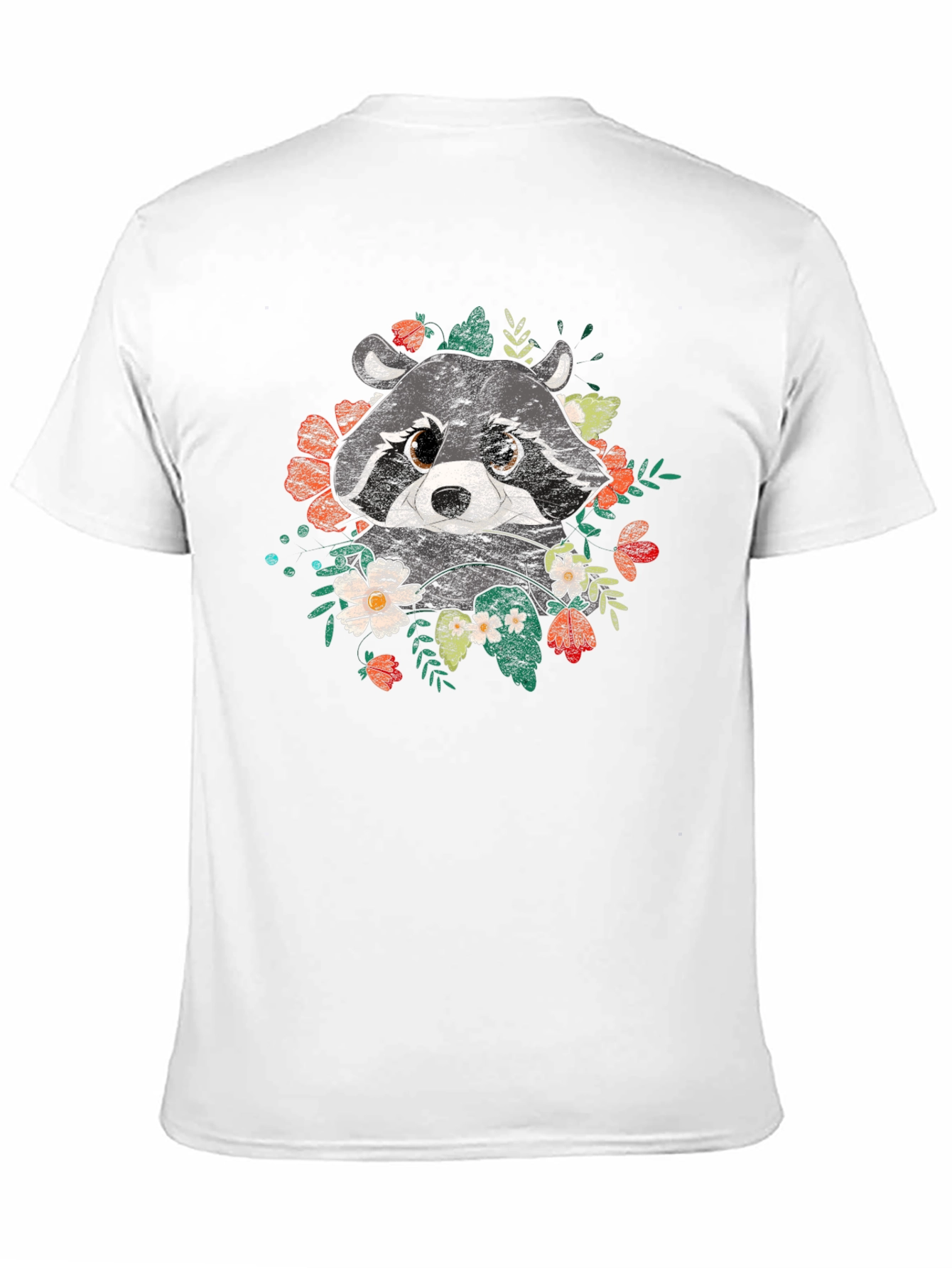 Raccoon Floral Graphic Black T-Shirt