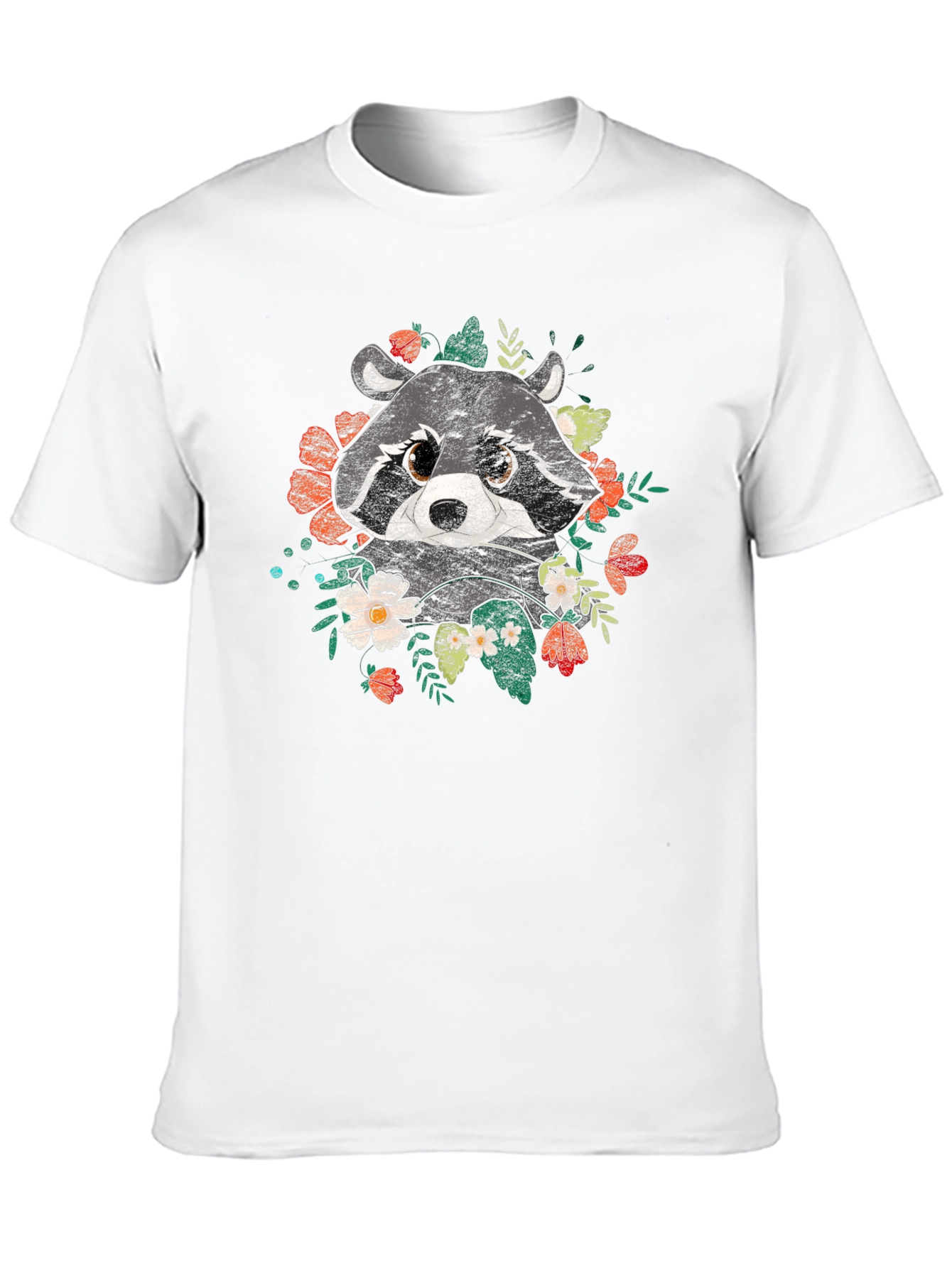 Raccoon Floral Graphic Black T-Shirt