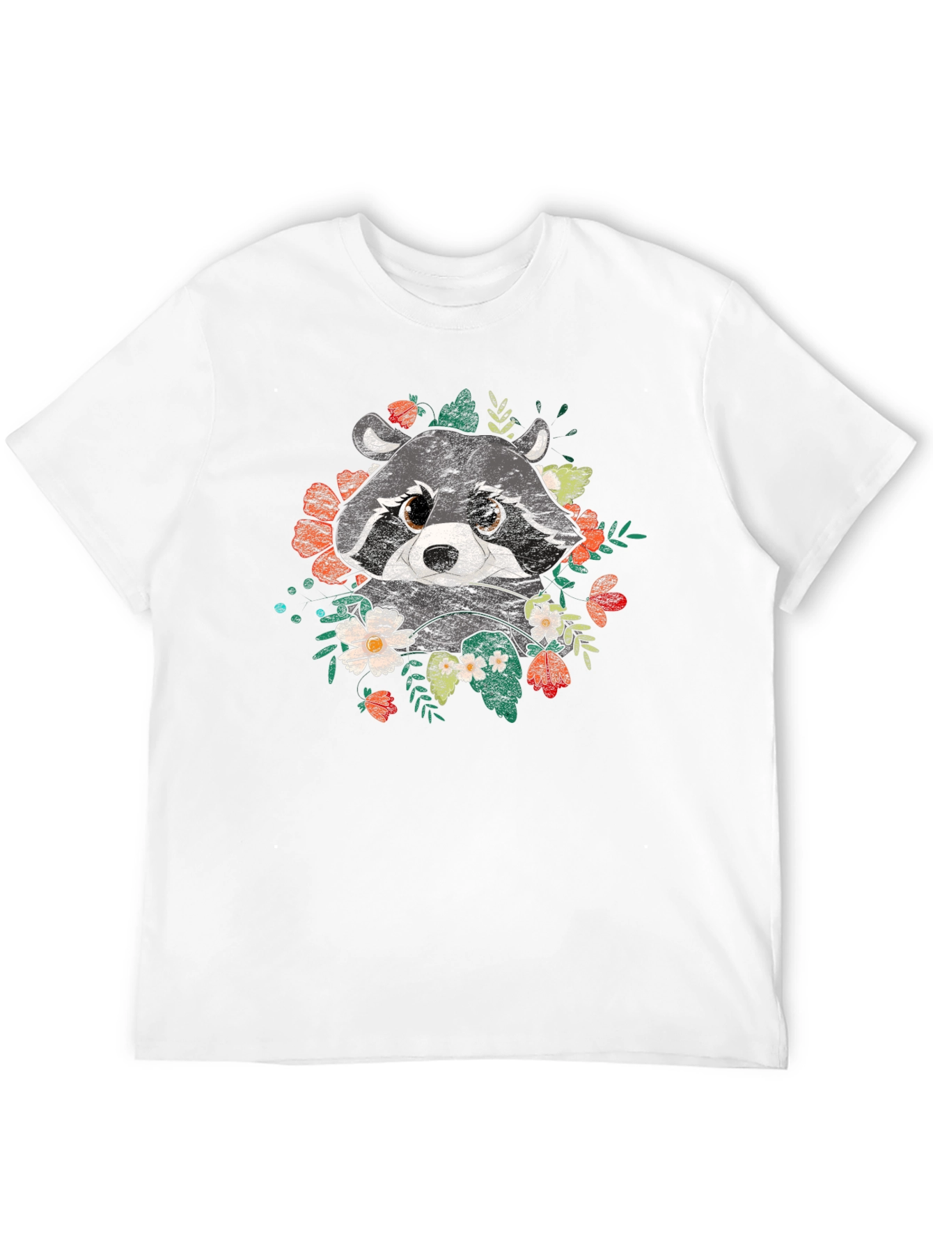 Raccoon Floral Graphic Black T-Shirt
