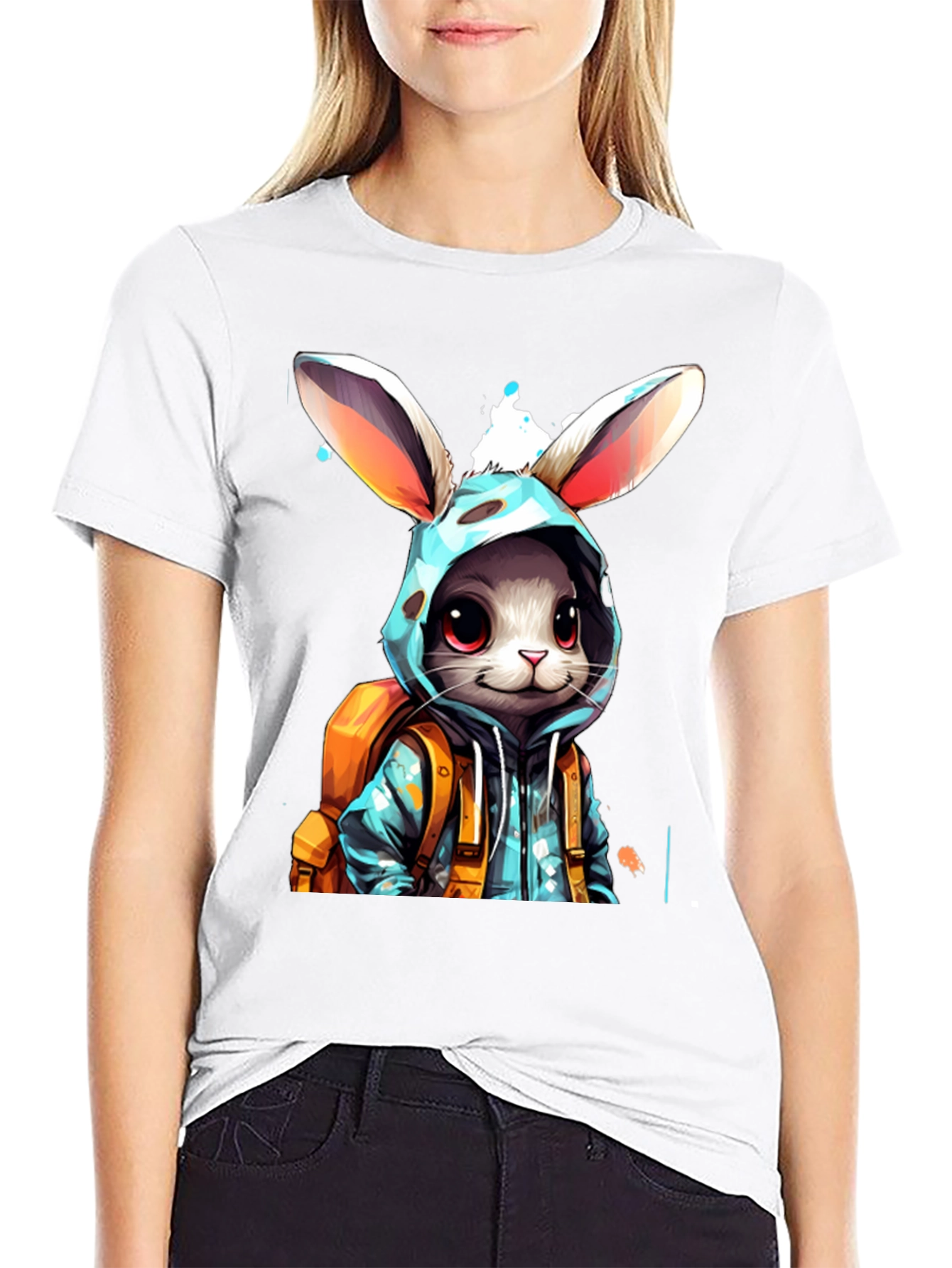Bunny Hoodie Graphic Tee - Trendy Casual Wear