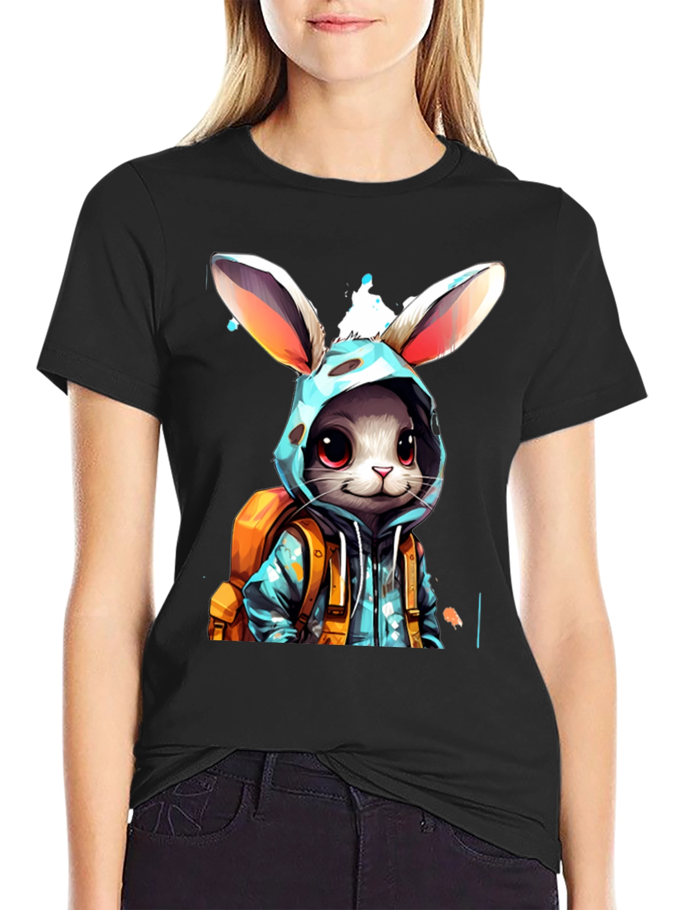 Bunny Hoodie Graphic Tee - Trendy Casual Wear