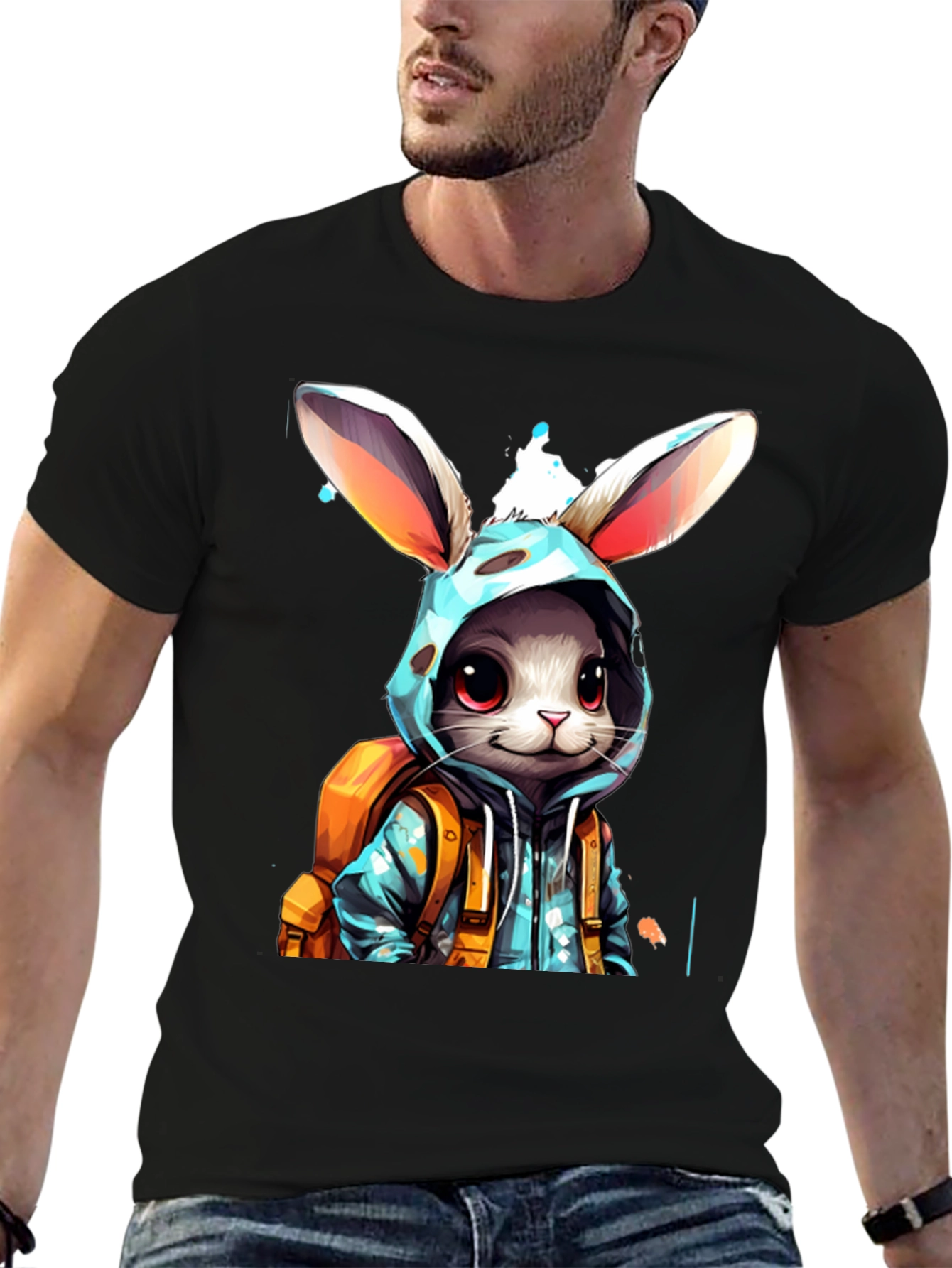 Bunny Hoodie Graphic Tee - Trendy Casual Wear