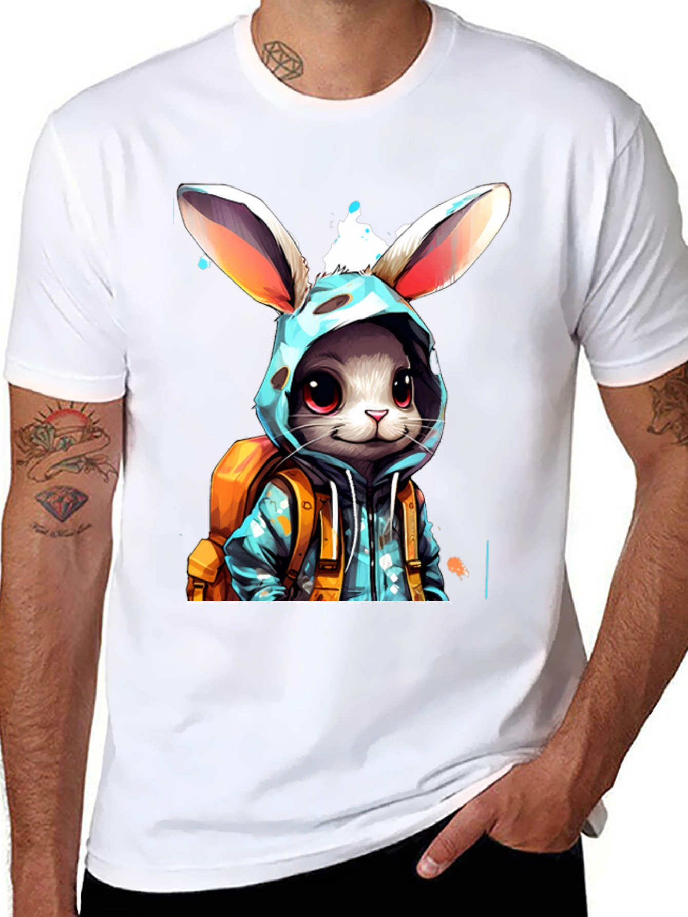 Bunny Hoodie Graphic Tee - Trendy Casual Wear