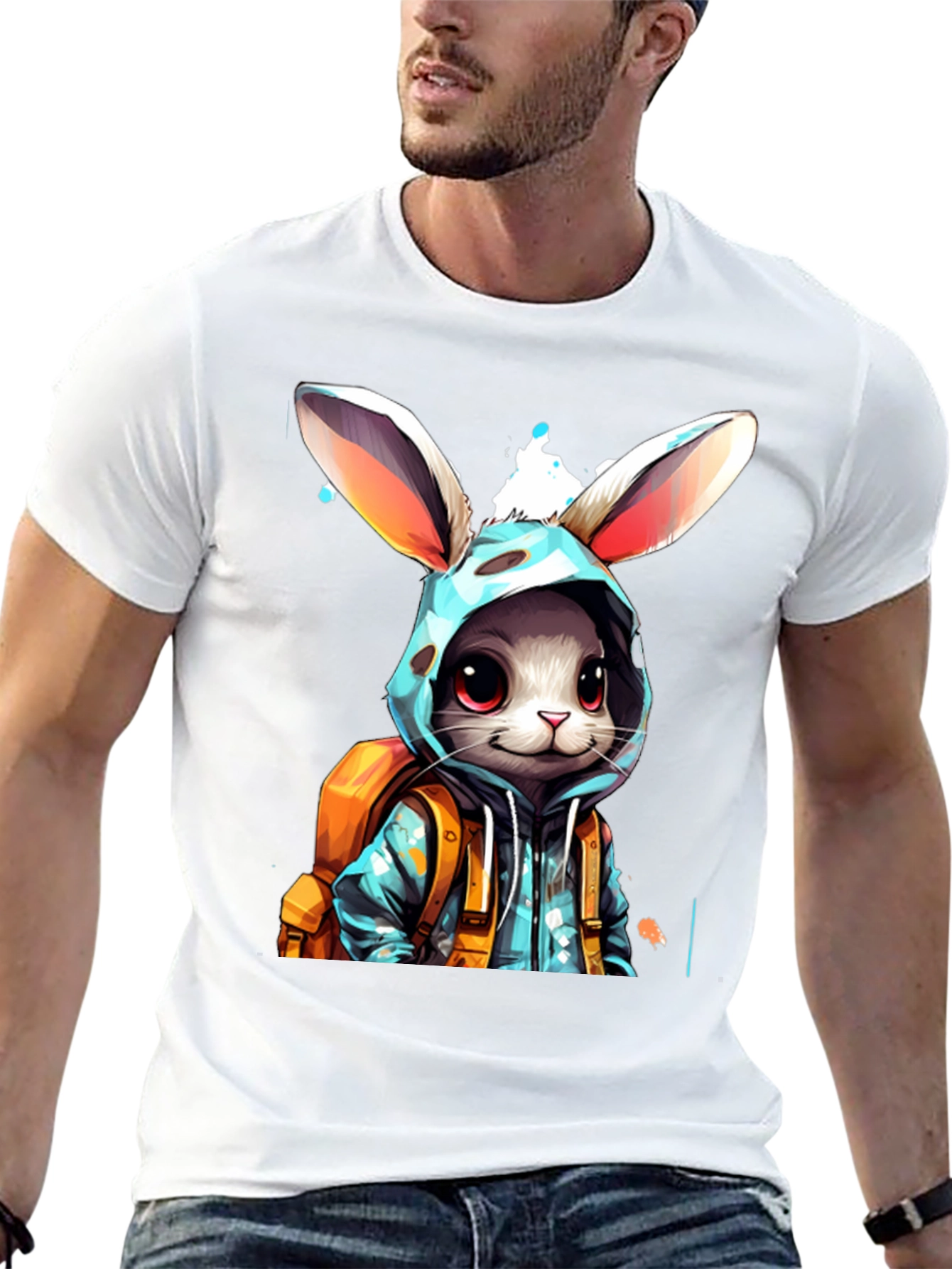 Bunny Hoodie Graphic Tee - Trendy Casual Wear