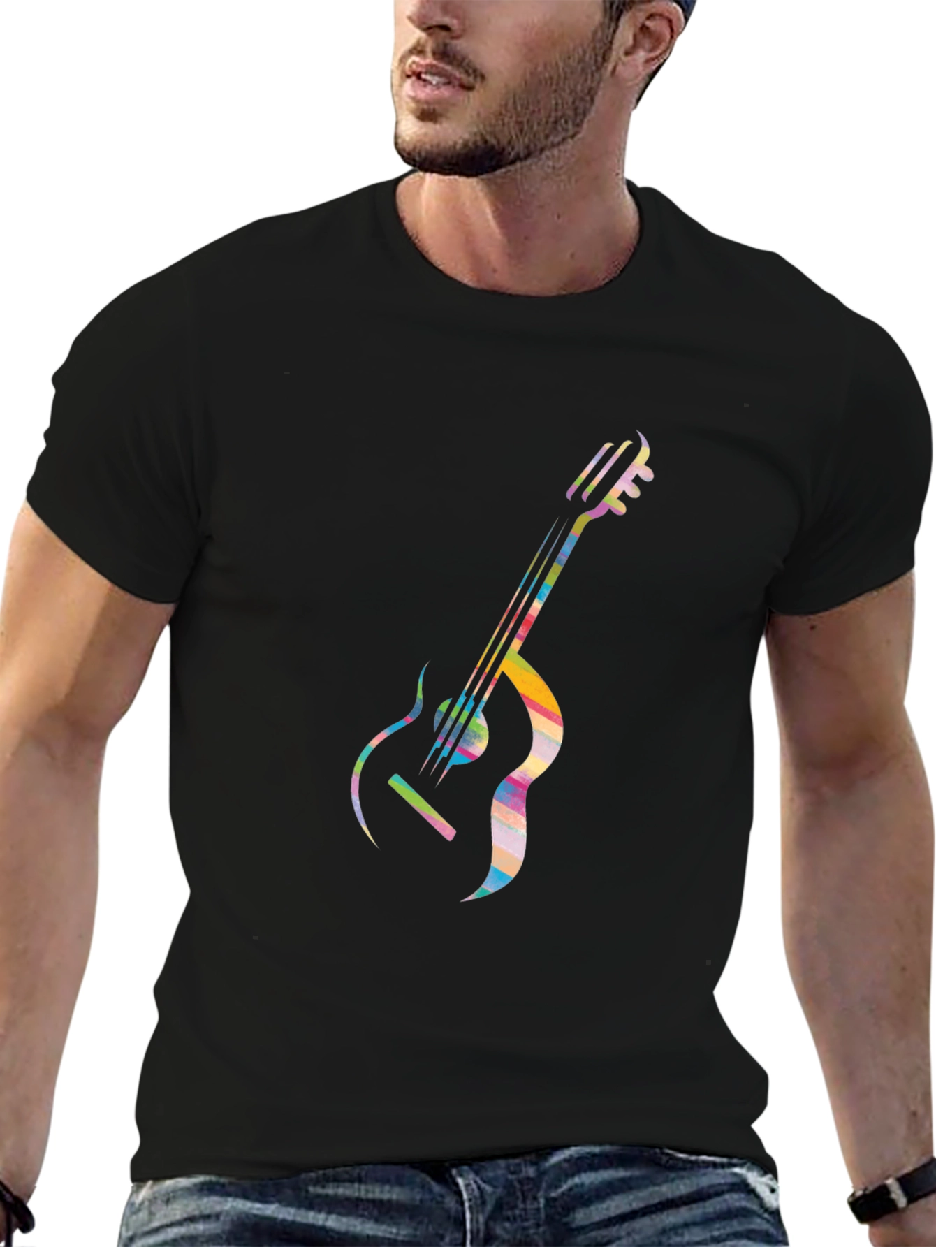 Cool Guitar Graphic Tee - Modern Black T-Shirt