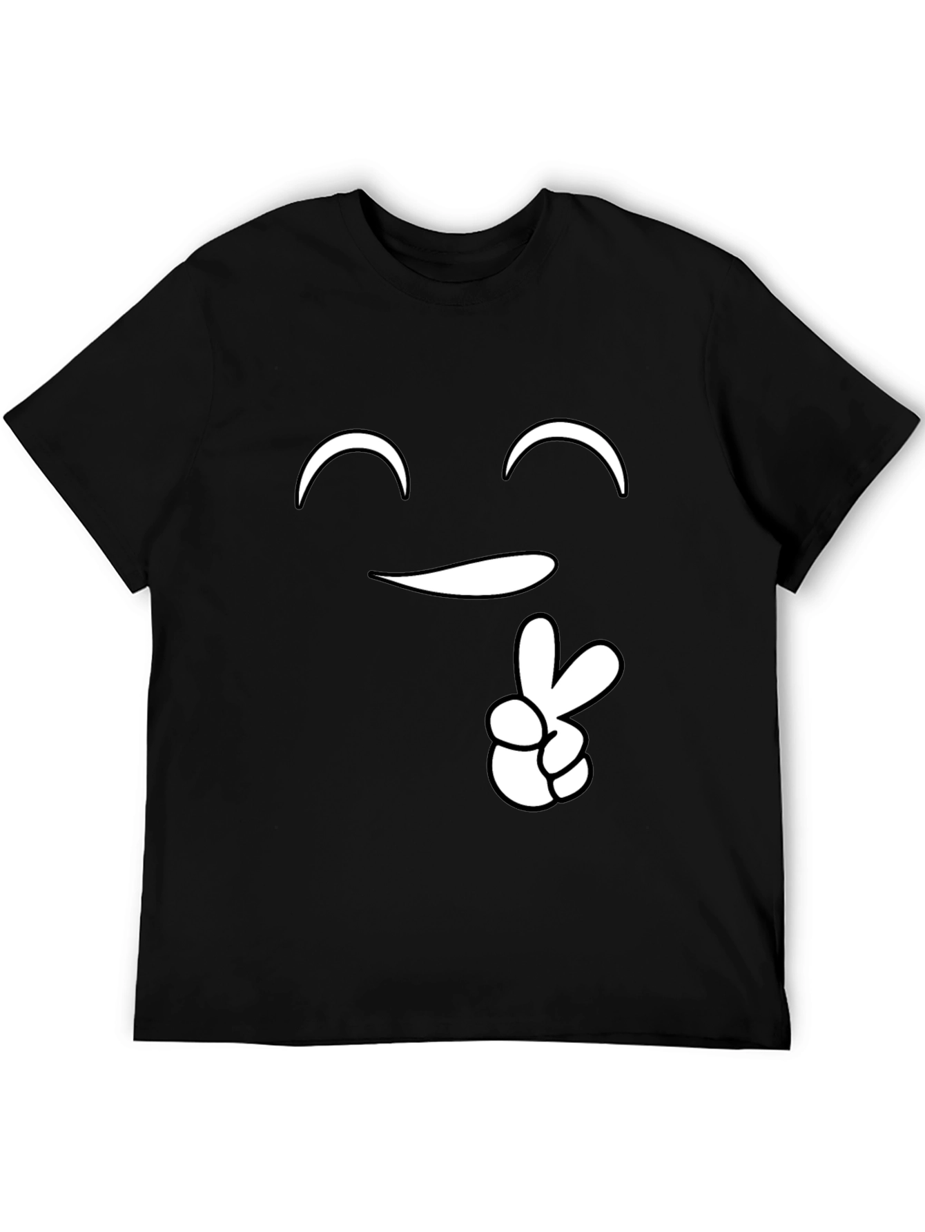Peace Sign Smiley Face Graphic Tee - Black