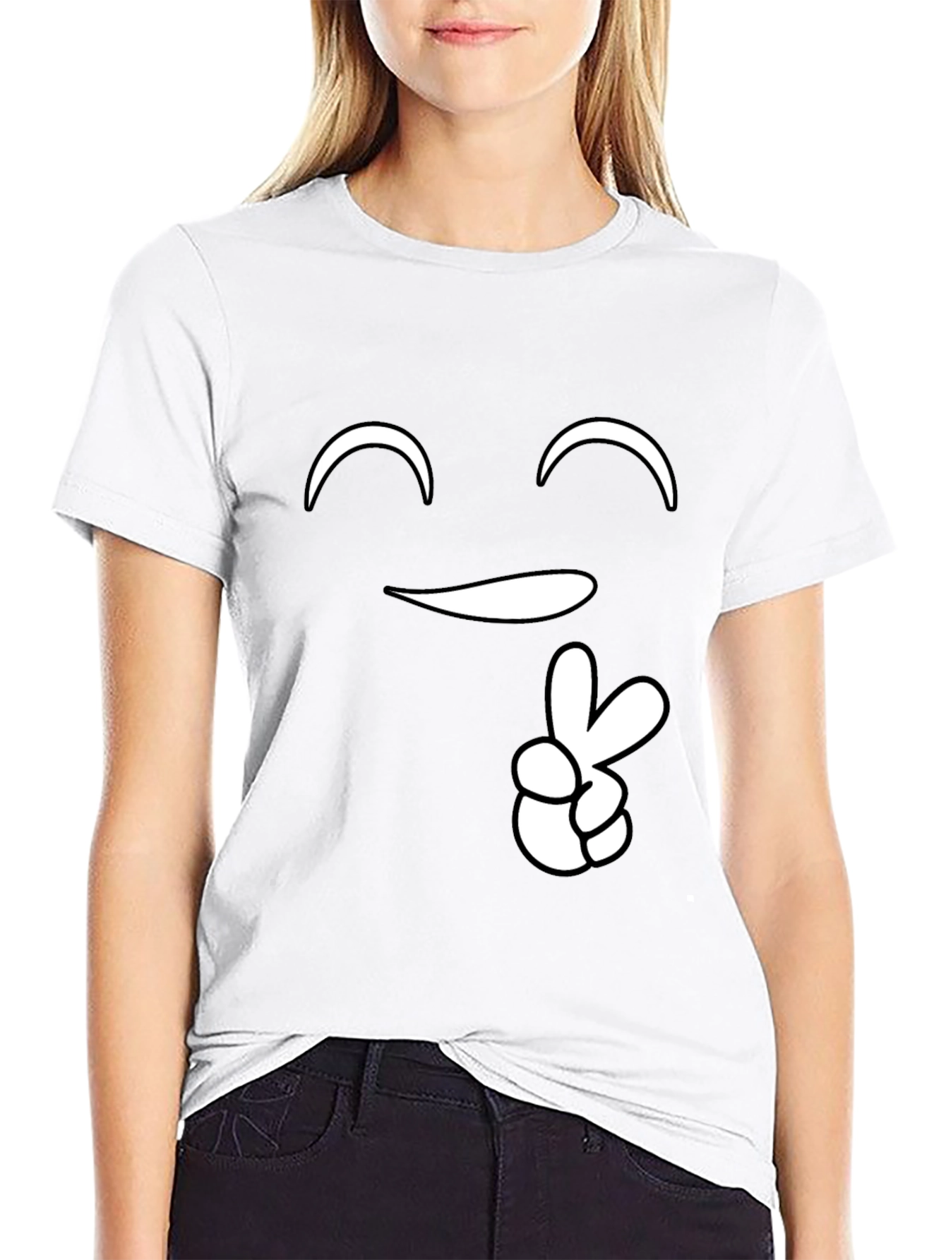 Peace Sign Smiley Face Graphic Tee - Black