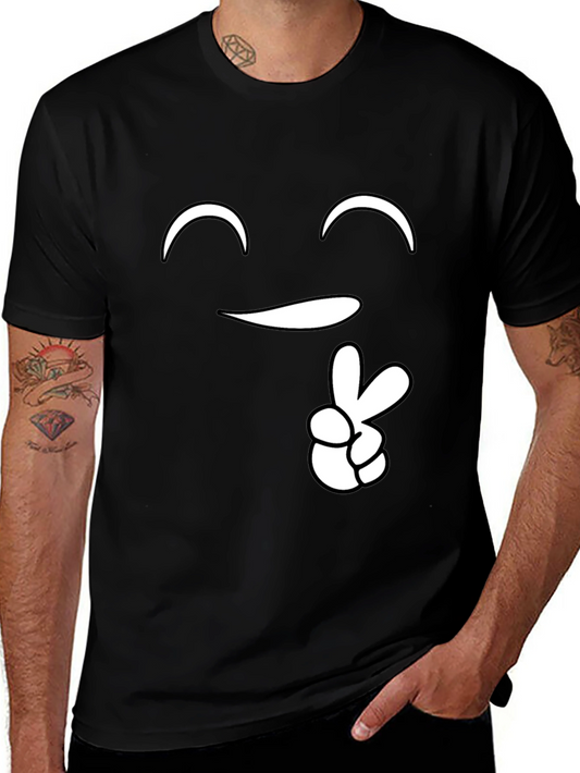 Peace Sign Smiley Face Graphic Tee - Black