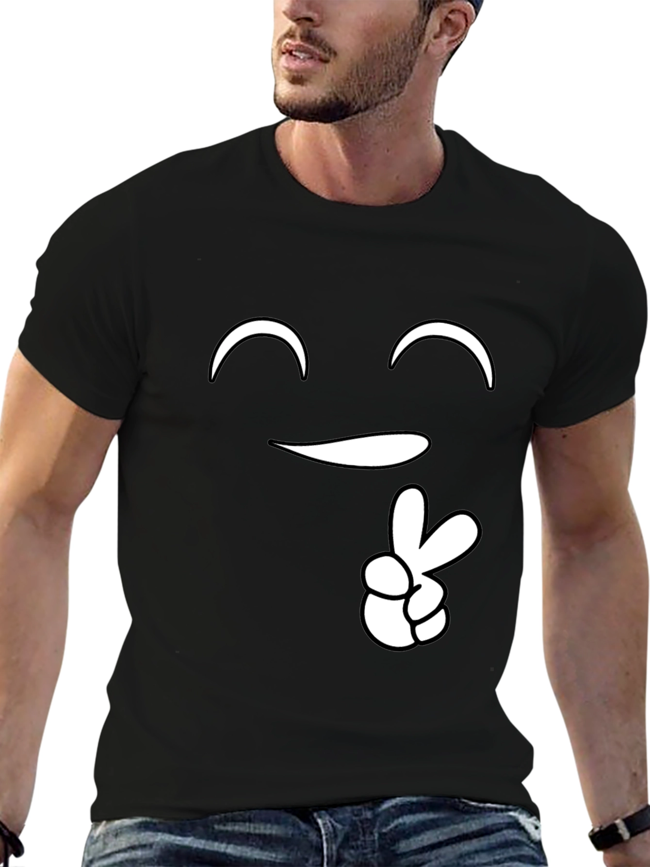 Peace Sign Smiley Face Graphic Tee - Black
