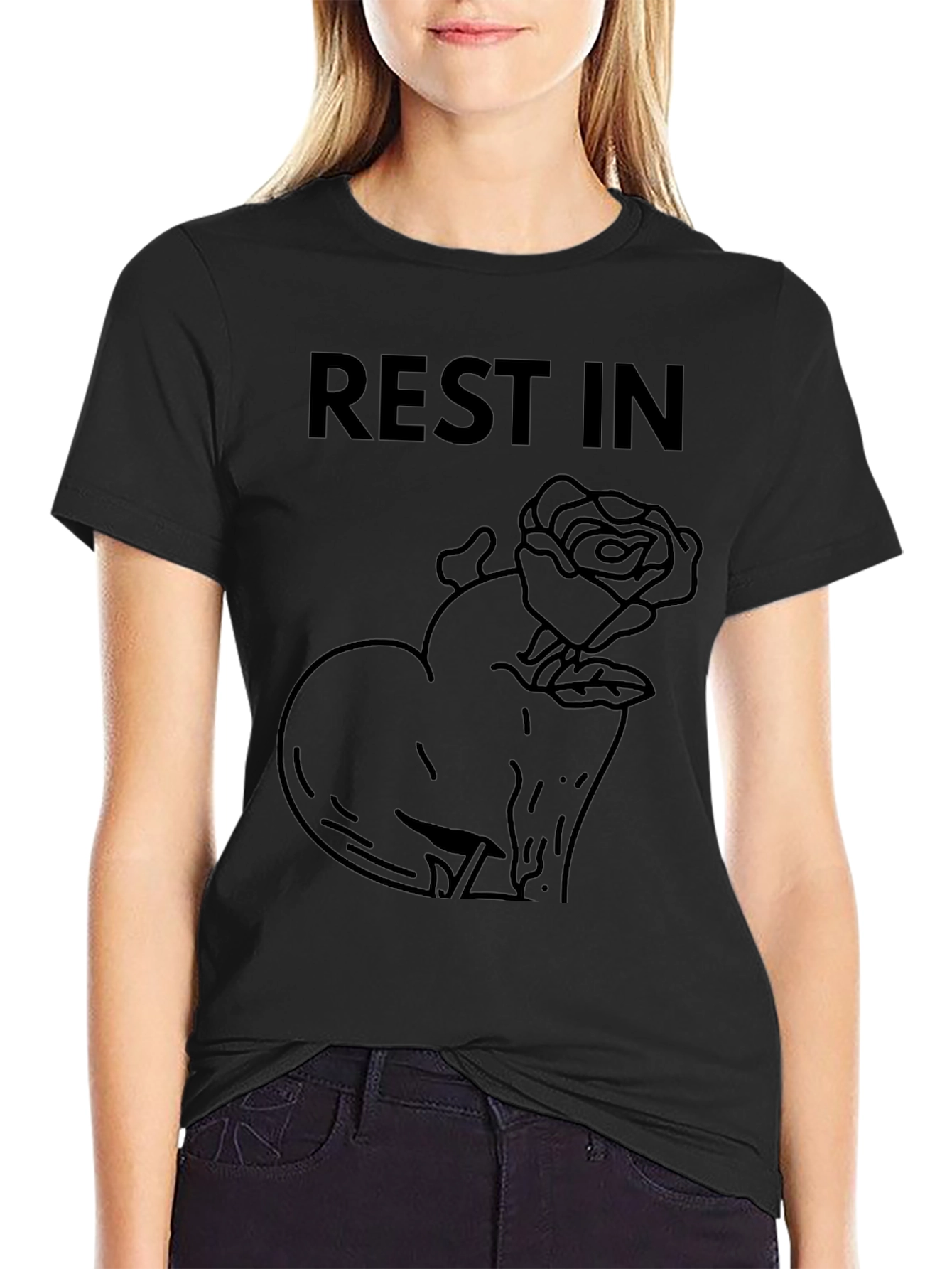 Rest In Rose Heart T-Shirt - Black Graphic Tee