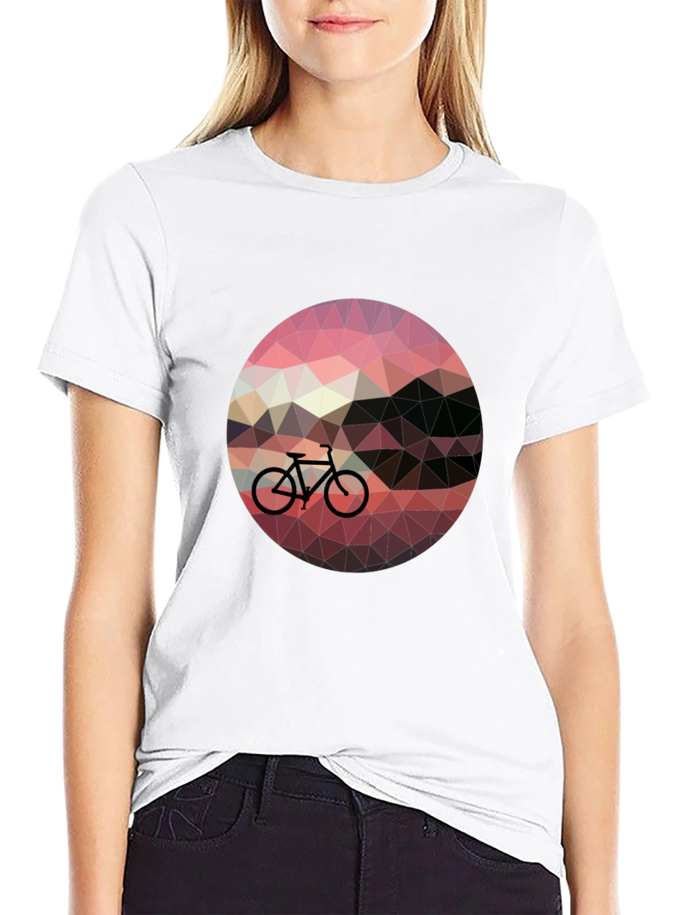 Geometric Bike Sunset Graphic Tee - Black Casual T-Shirt