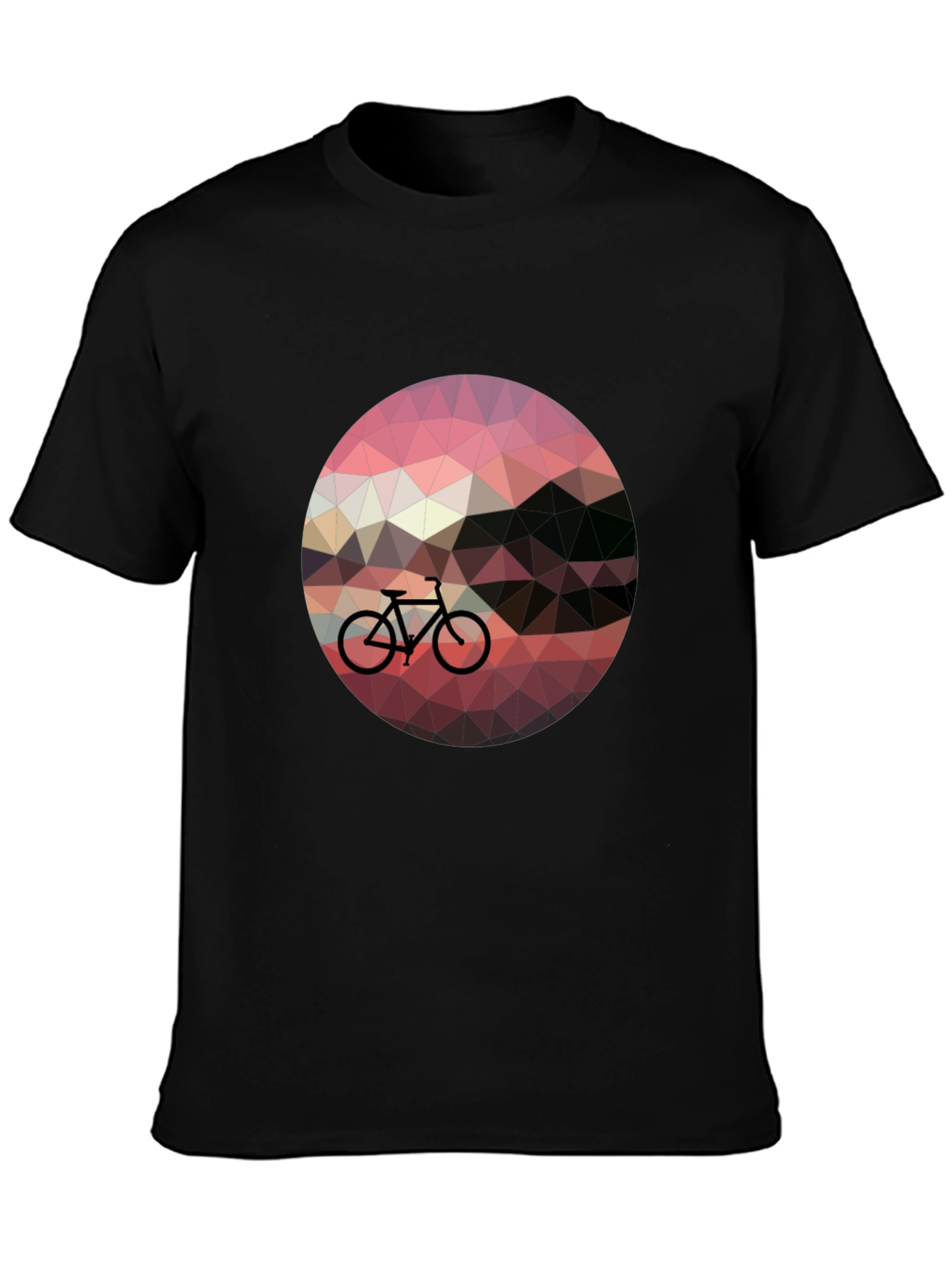 Geometric Bike Sunset Graphic Tee - Black Casual T-Shirt