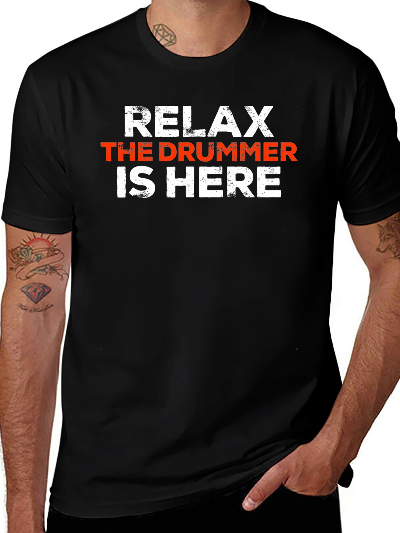 Relax The Drummer Is Here - Black Graphic T-Shirt