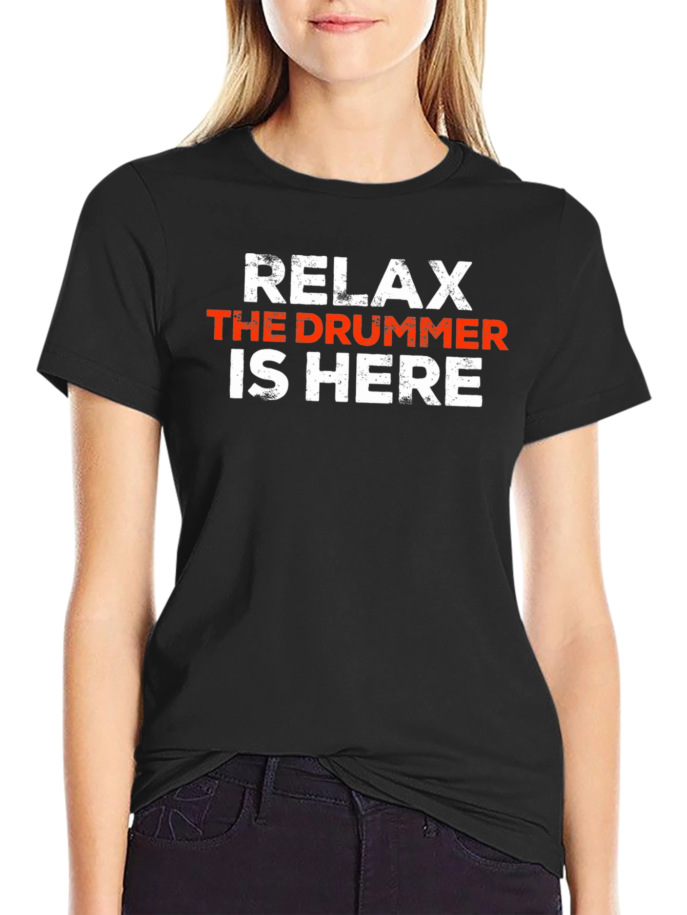 Relax The Drummer Is Here - Black Graphic T-Shirt