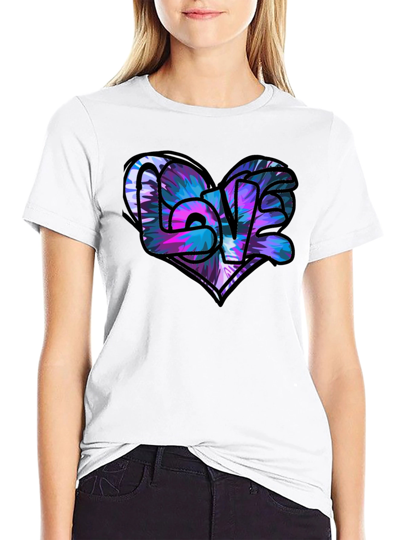 Love Heart Graphic Black T-Shirt