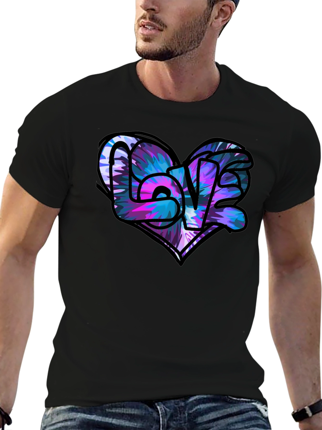 Love Heart Graphic Black T-Shirt