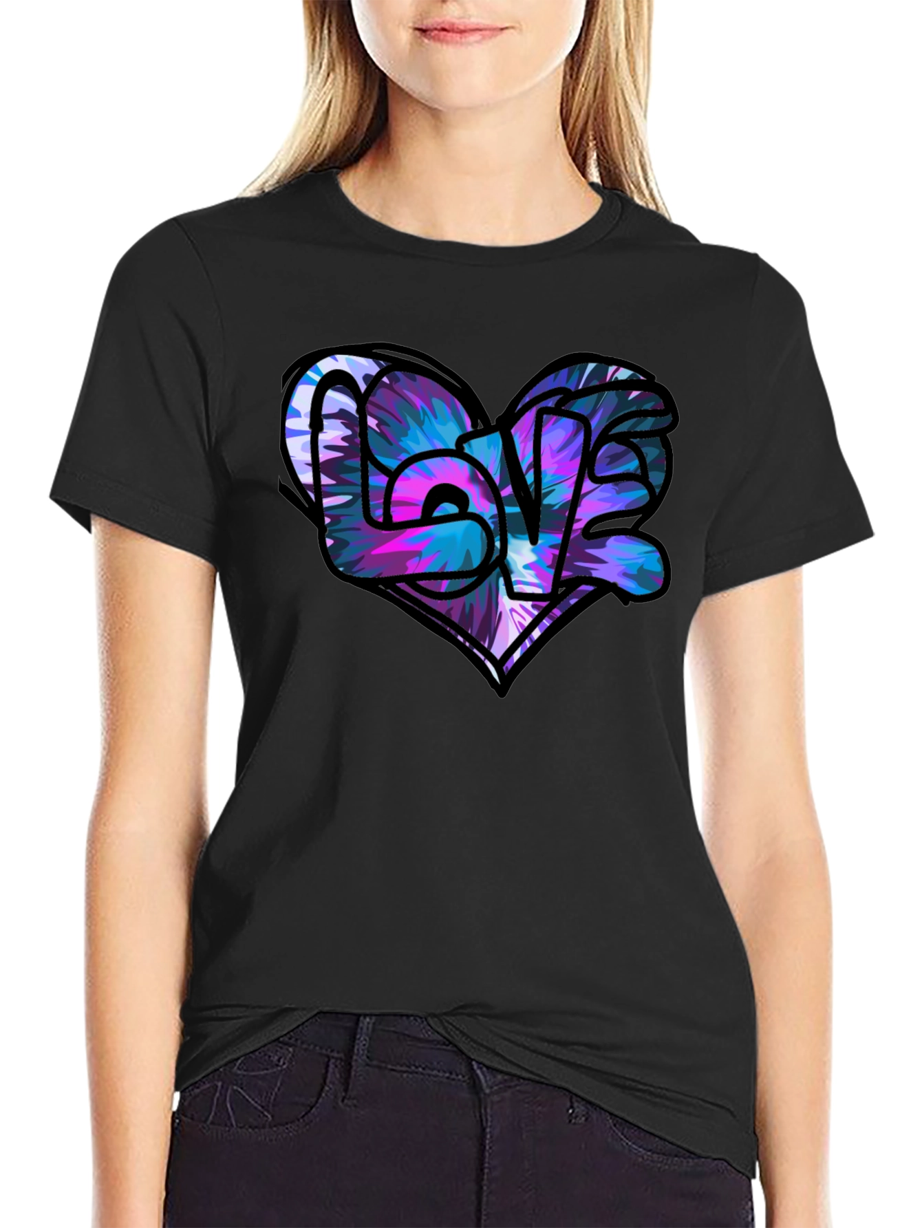 Love Heart Graphic Black T-Shirt