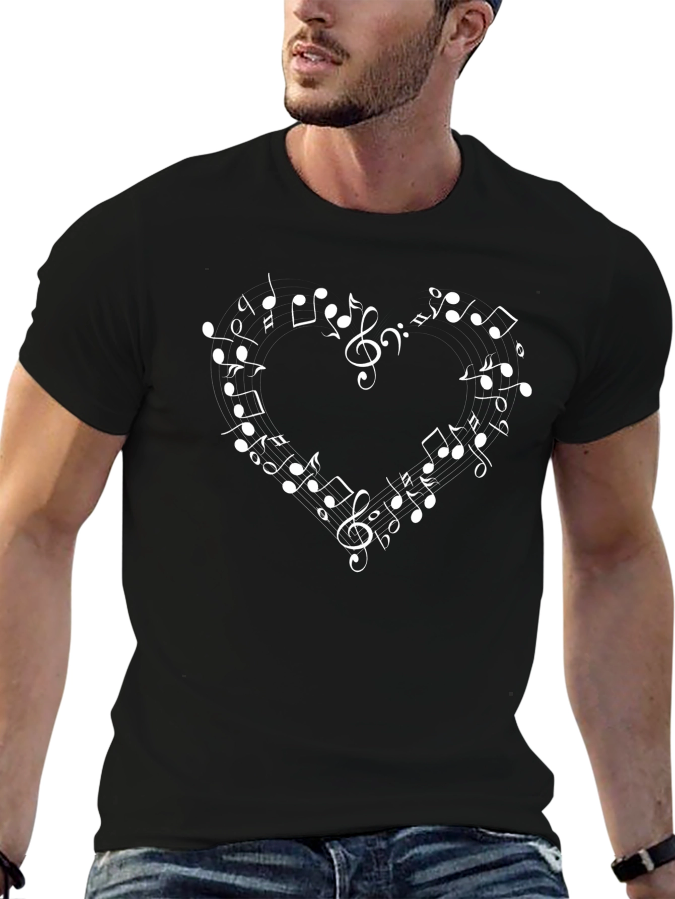 Musical Heart Graphic Tee - Black Cotton T-Shirt