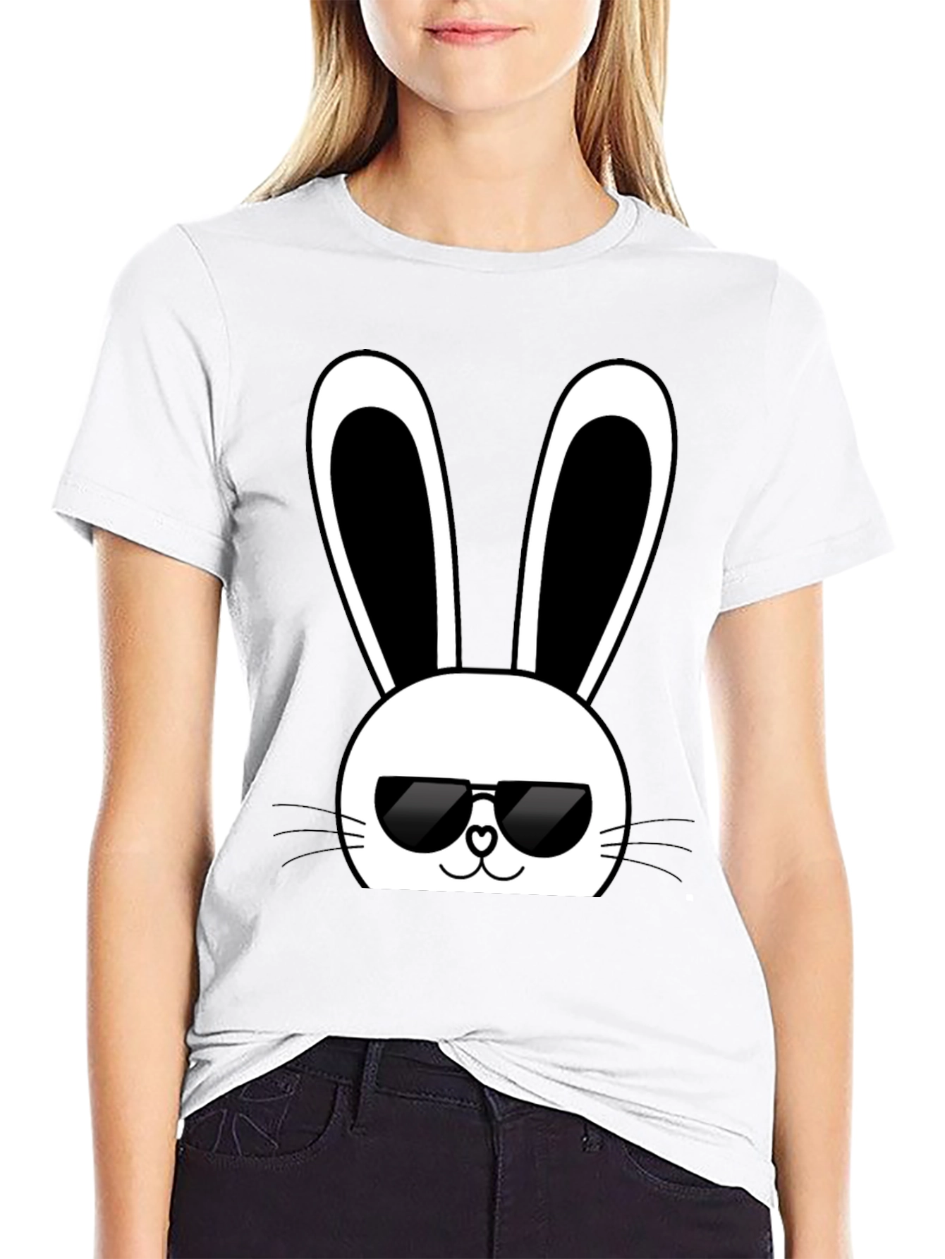 Cool Bunny Graphic Tee - Black Cotton T-Shirt