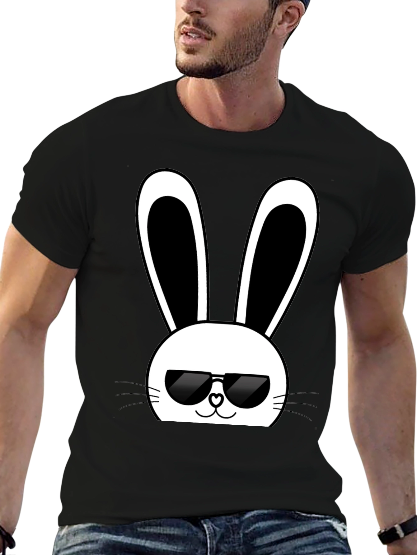 Cool Bunny Graphic Tee - Black Cotton T-Shirt