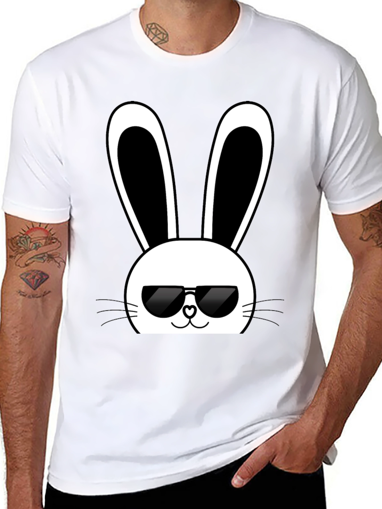 Cool Bunny Graphic Tee - Black Cotton T-Shirt