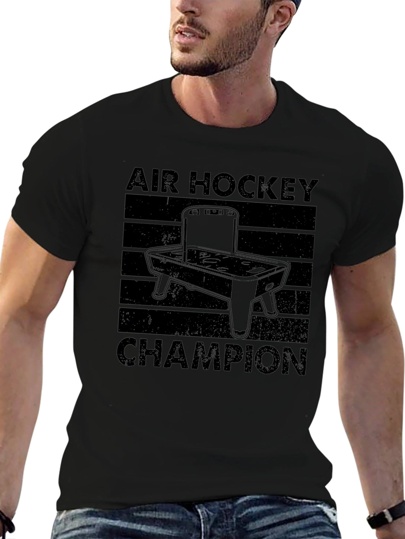 Air Hockey Champion Black Graphic Tee