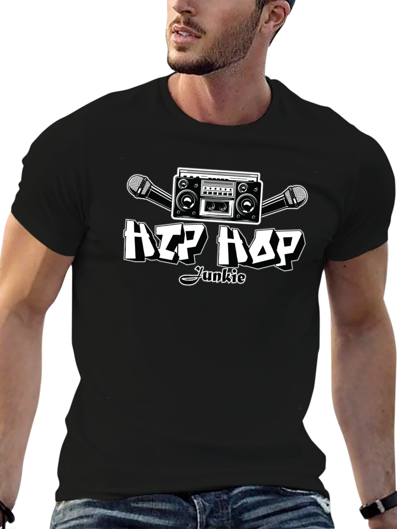 Hip Hop Junkie Black T-Shirt - Music Lover Apparel