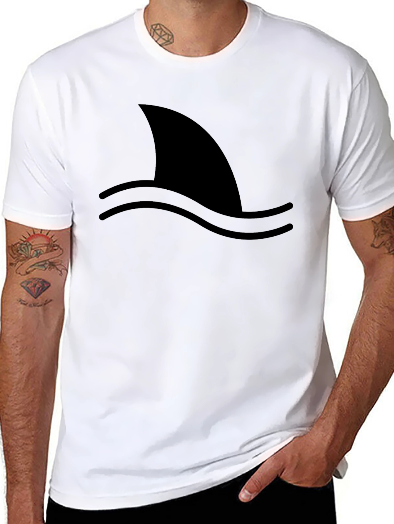 Shark Fin Graphic Tee - Black Cotton T-Shirt