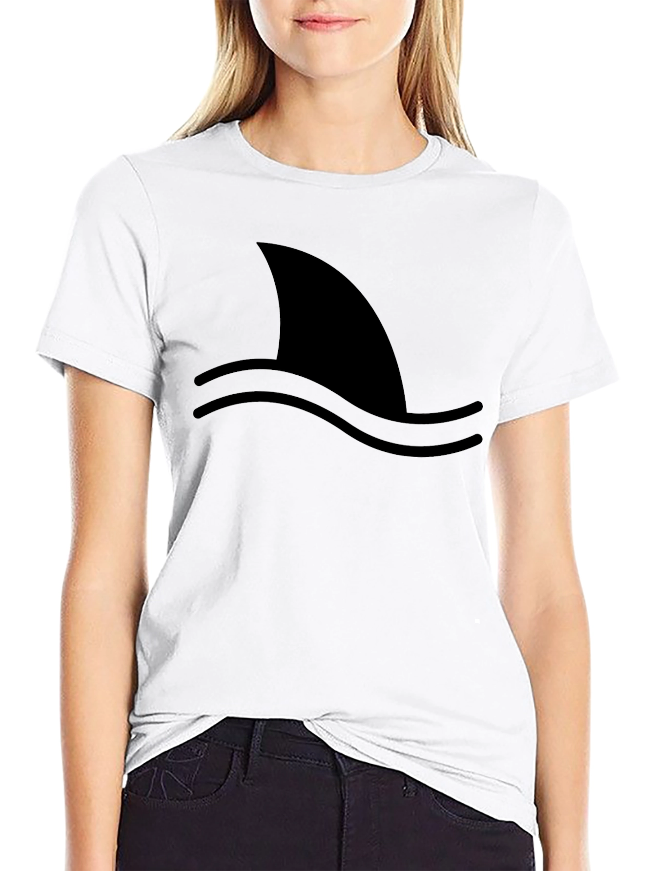 Shark Fin Graphic Tee - Black Cotton T-Shirt