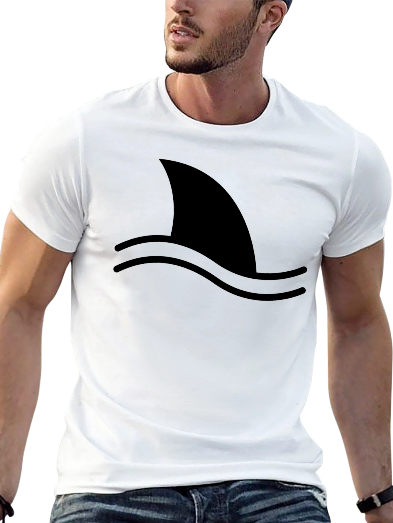 Shark Fin Graphic Tee - Black Cotton T-Shirt