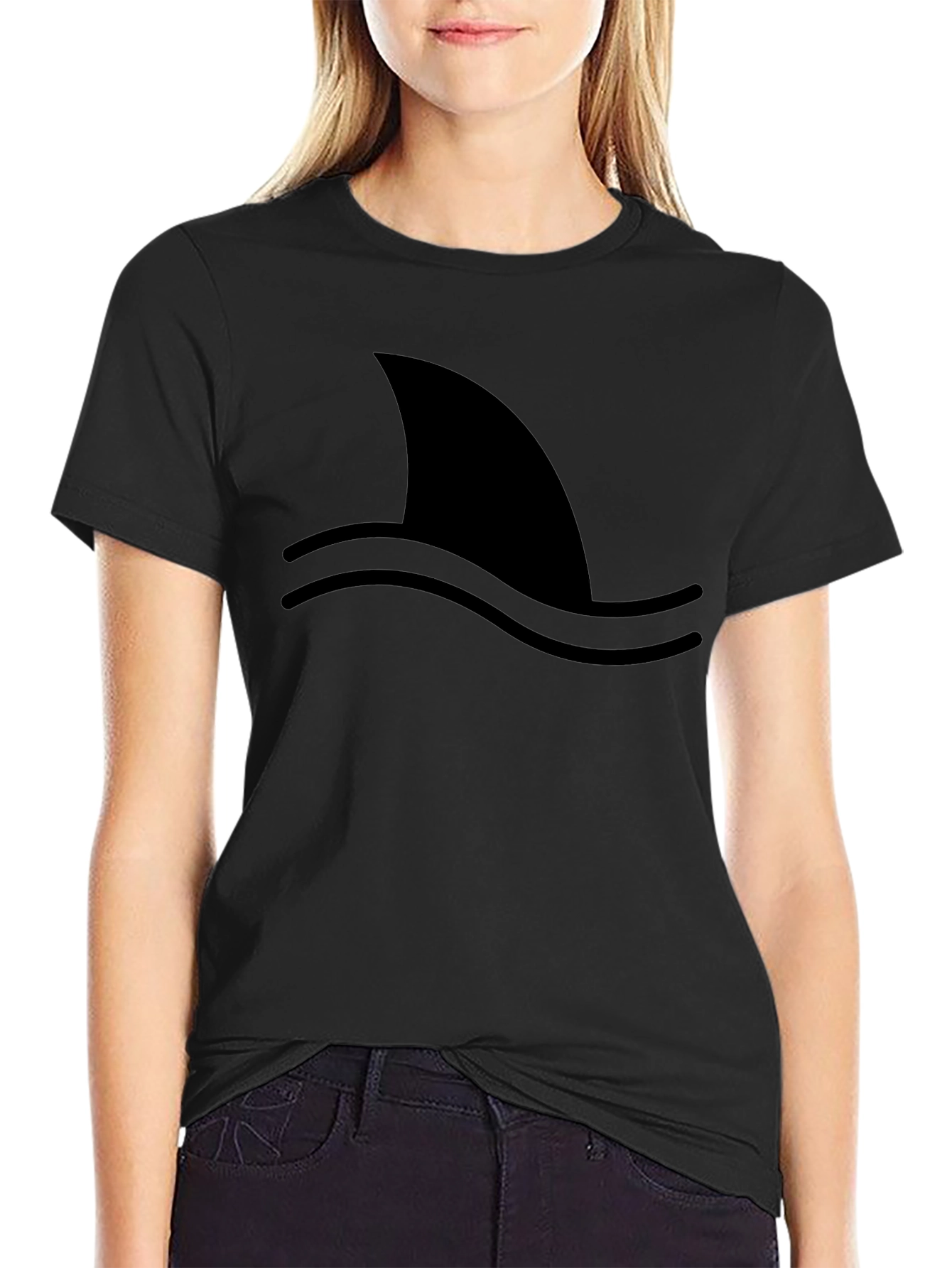 Shark Fin Graphic Tee - Black Cotton T-Shirt