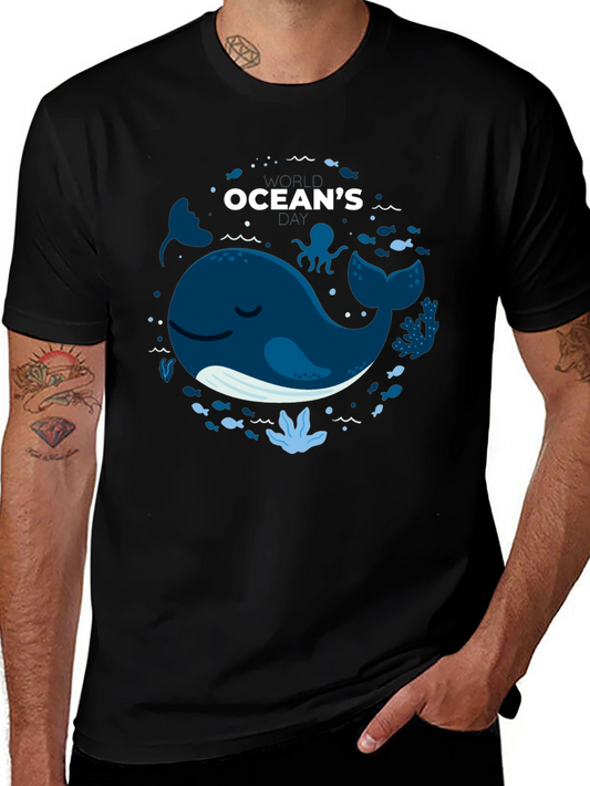 Oceans Whale Graphic Print Black T-Shirt