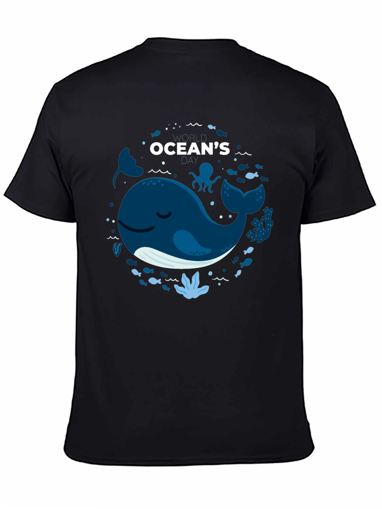 Oceans Whale Graphic Print Black T-Shirt