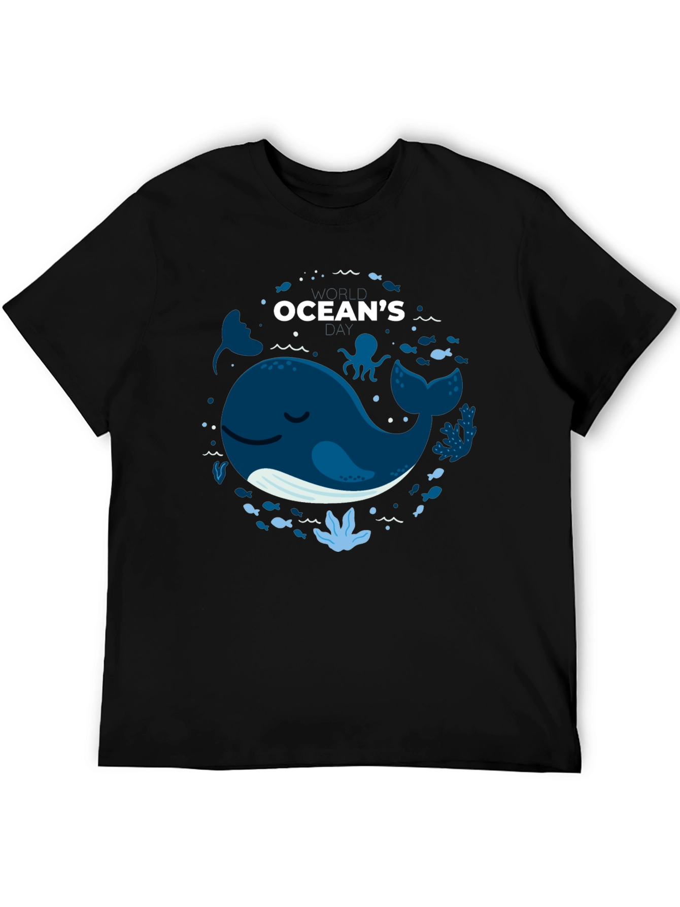 Oceans Whale Graphic Print Black T-Shirt