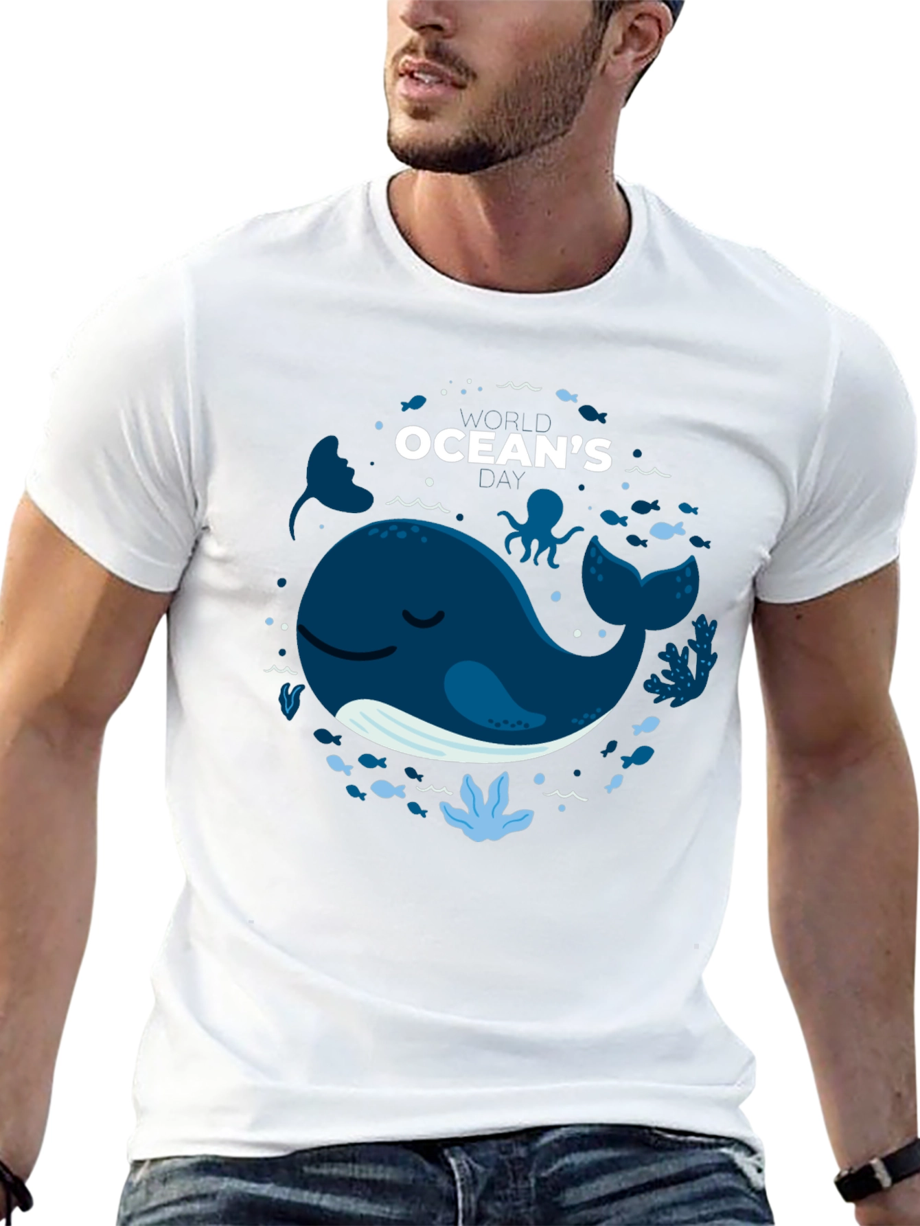 Oceans Whale Graphic Print Black T-Shirt