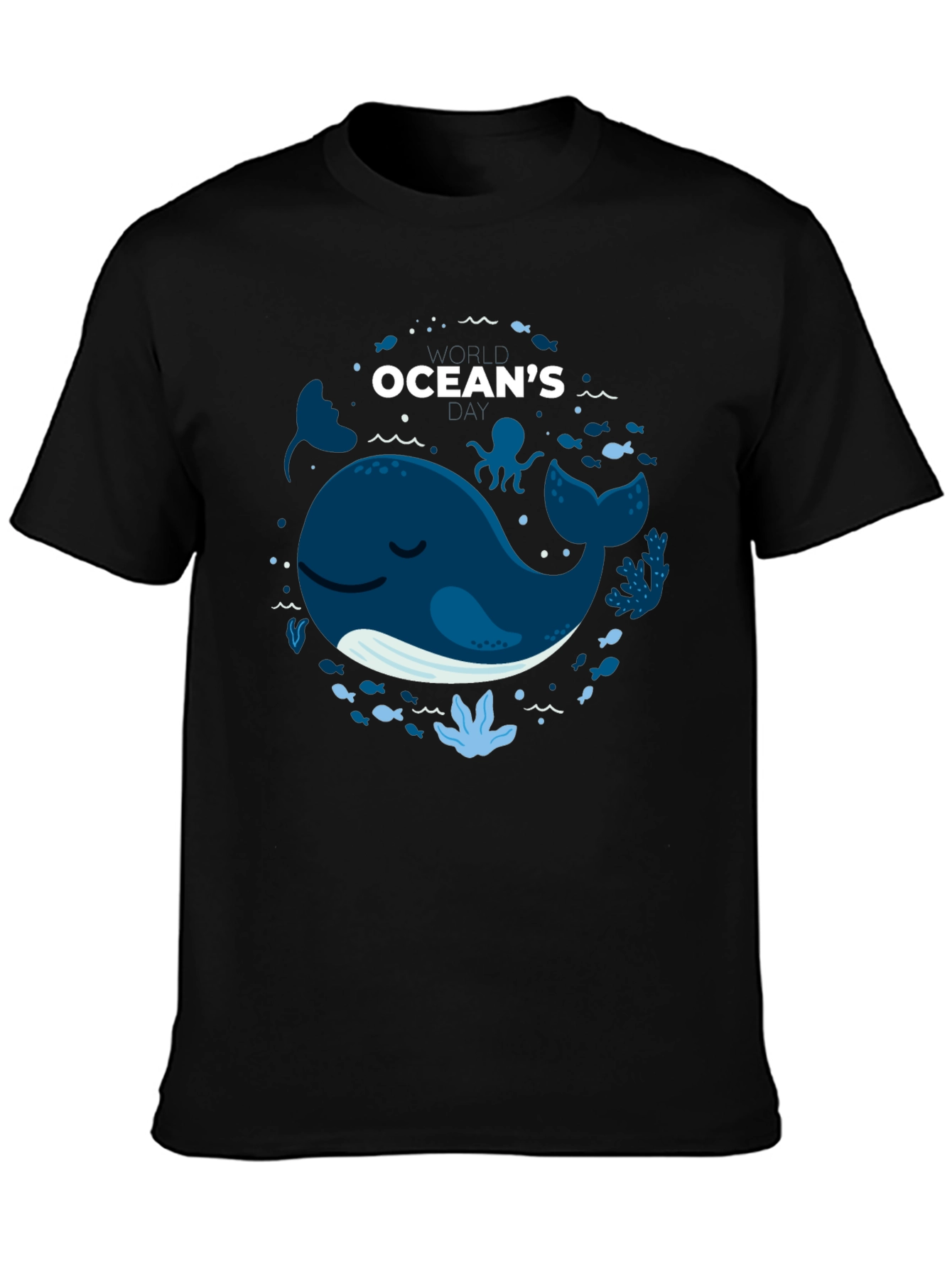Oceans Whale Graphic Print Black T-Shirt