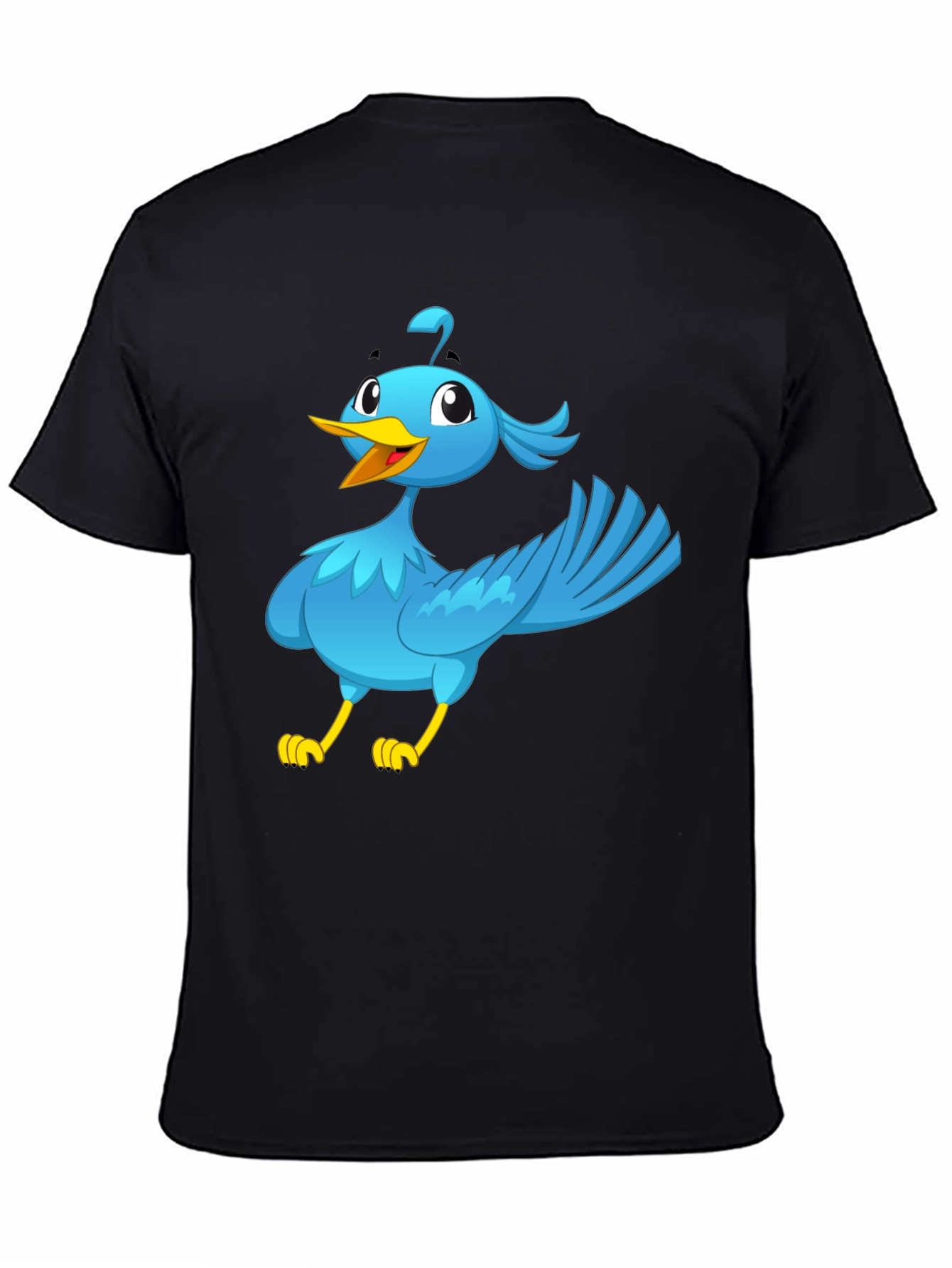 Cartoon Bird Graphic Tee - Black Cotton T-Shirt