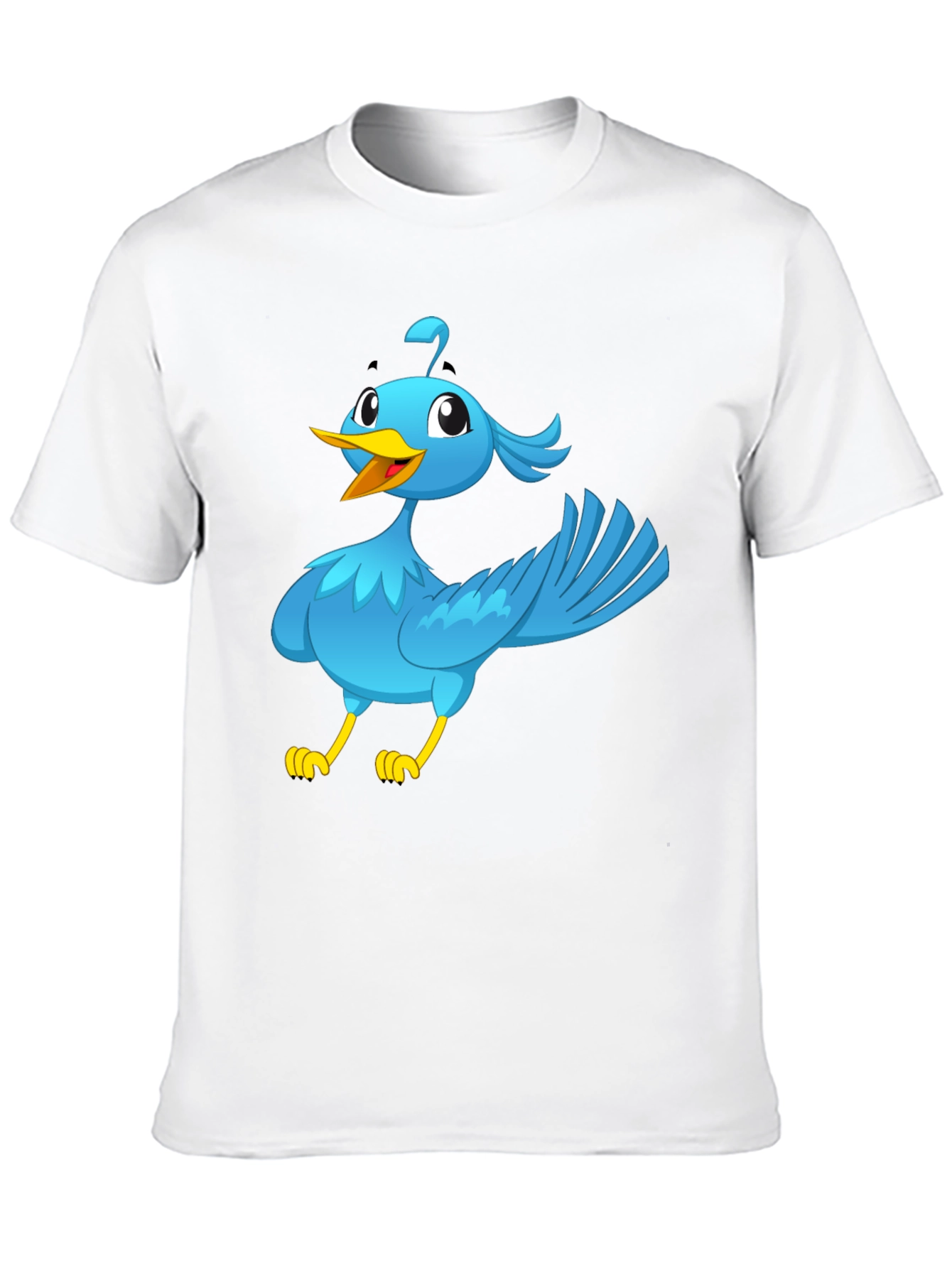 Cartoon Bird Graphic Tee - Black Cotton T-Shirt