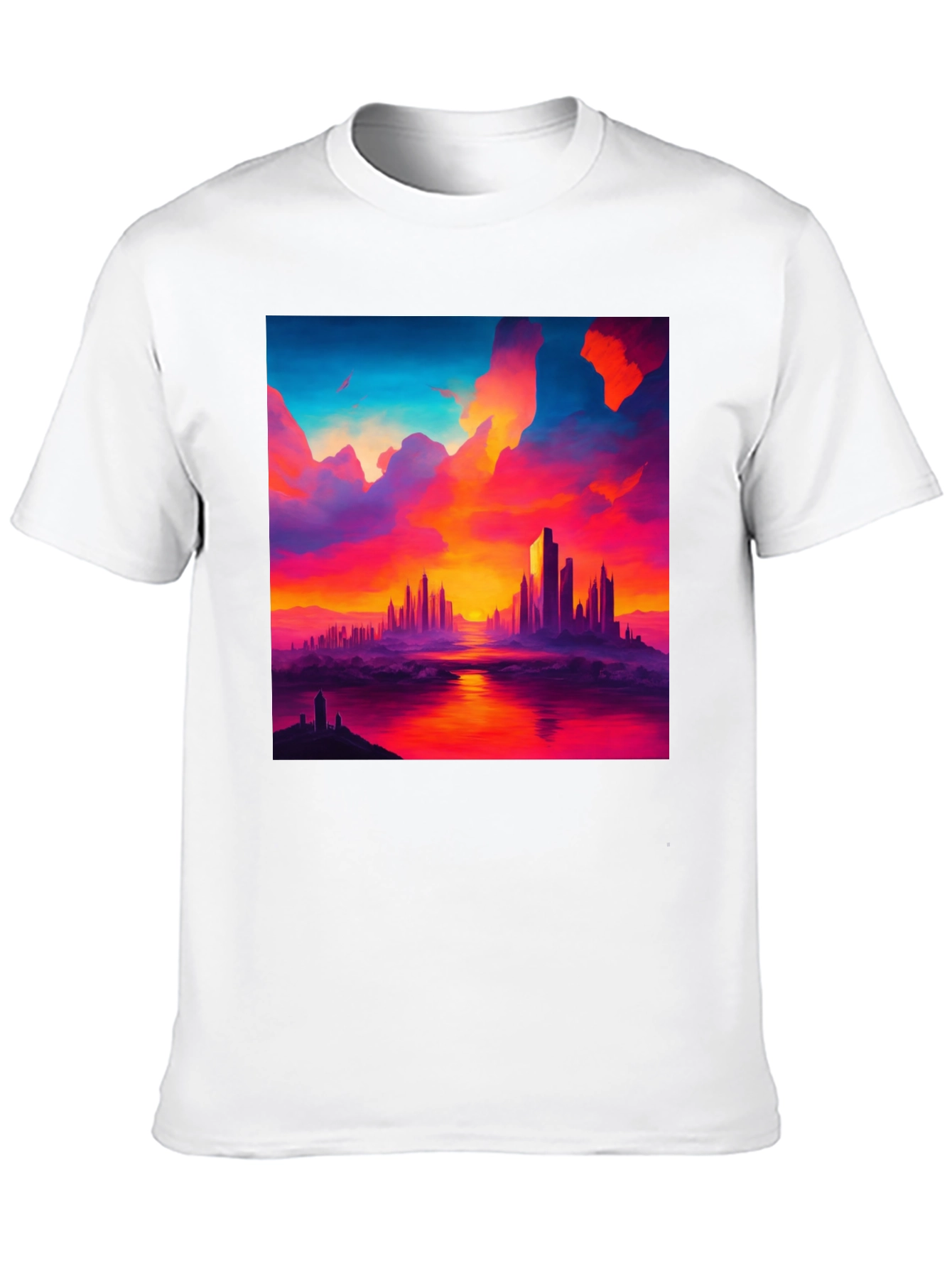 Sunset Cityscape Graphic Tee - Vibrant Black T-Shirt