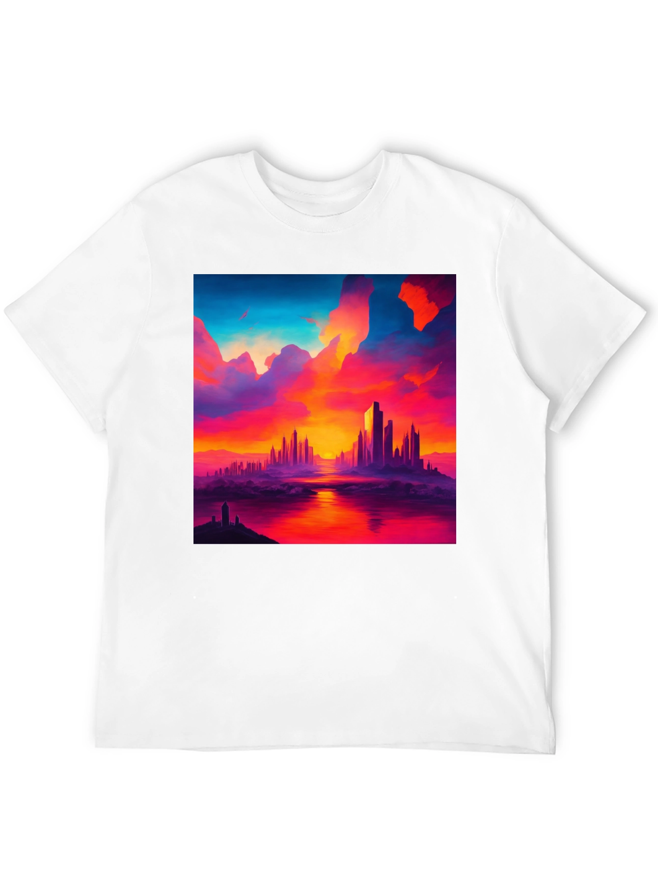 Sunset Cityscape Graphic Tee - Vibrant Black T-Shirt