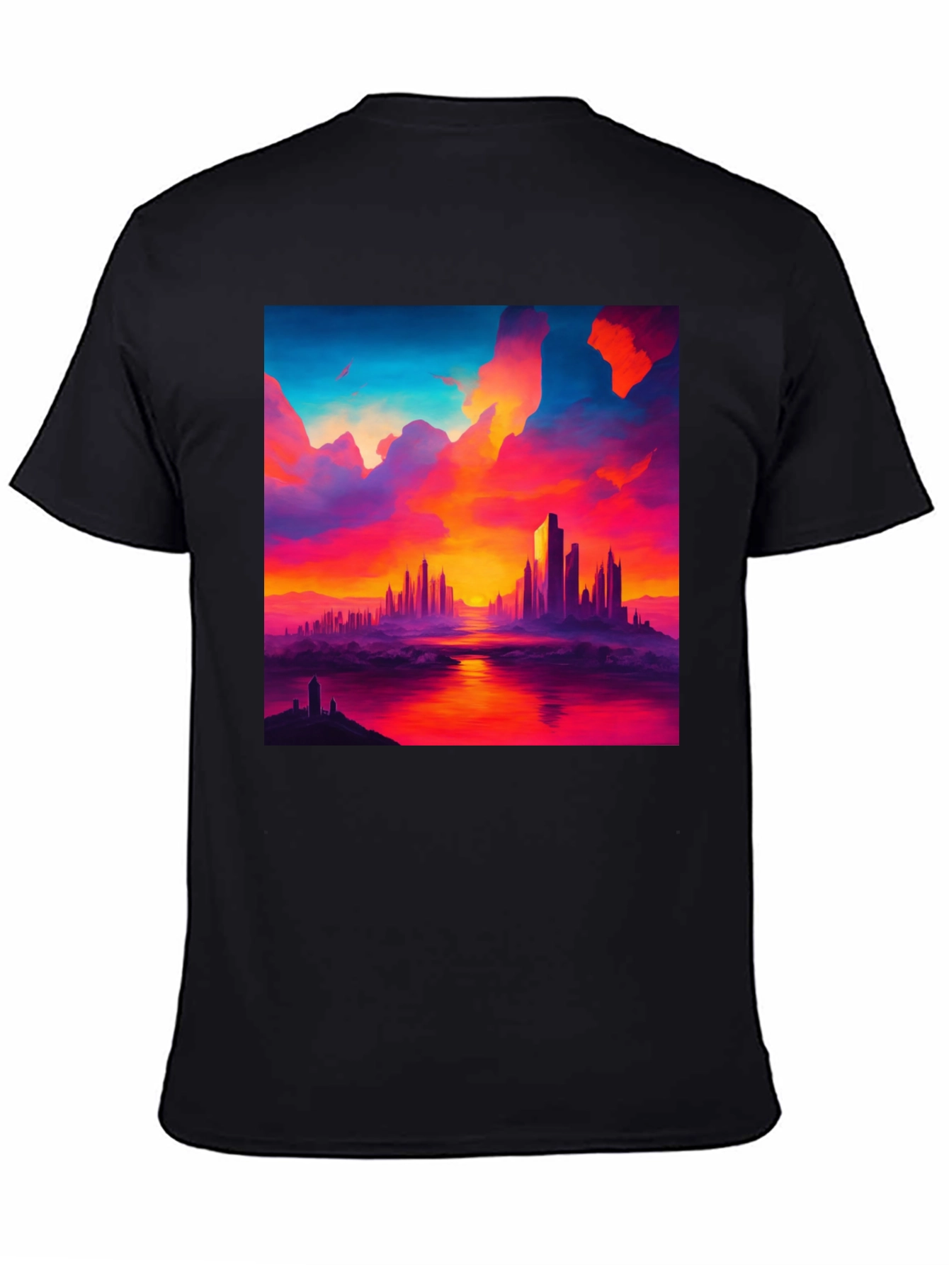 Sunset Cityscape Graphic Tee - Vibrant Black T-Shirt