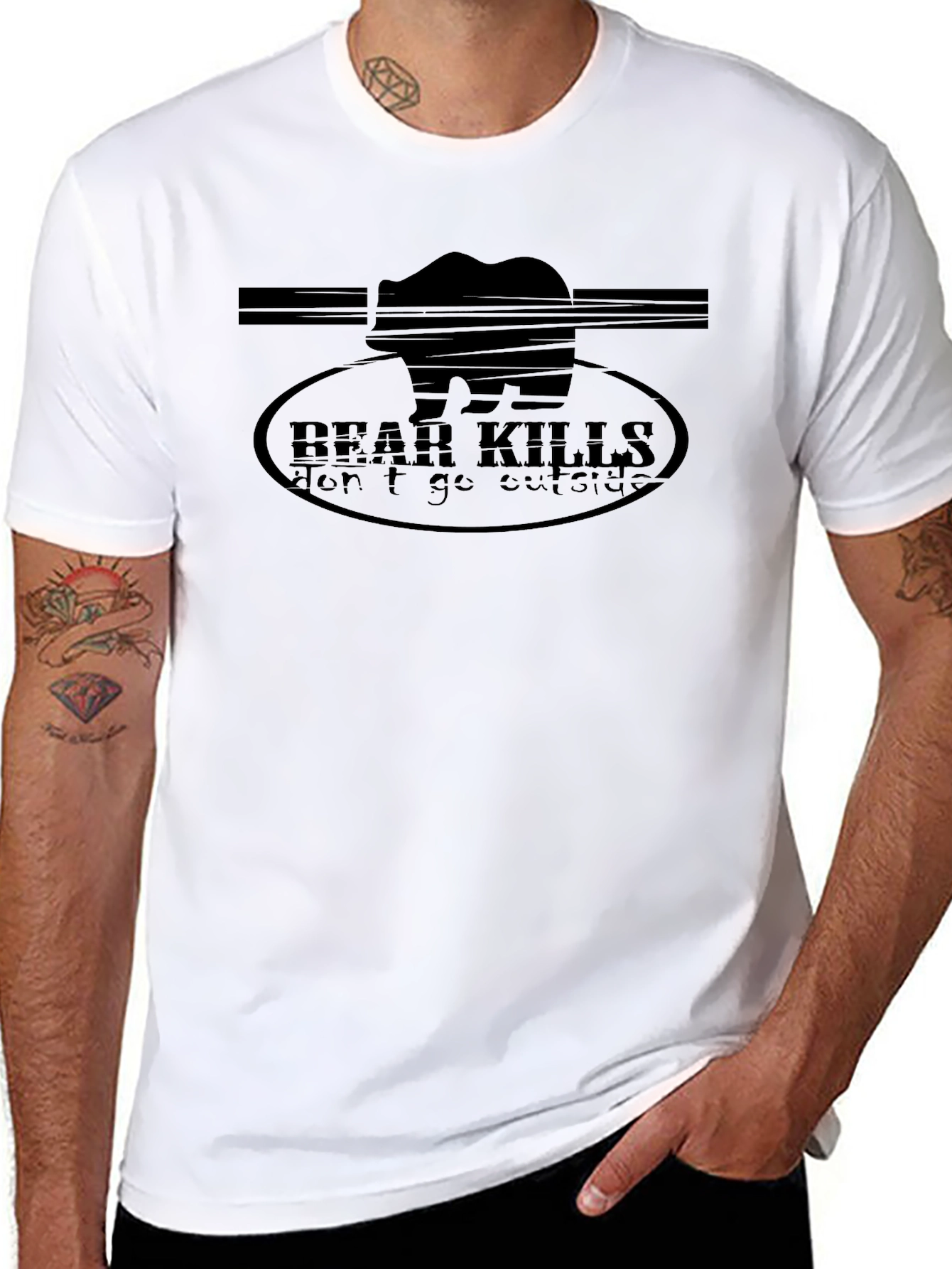 Bear Kills Dont Go Outside Graphic T-Shirt