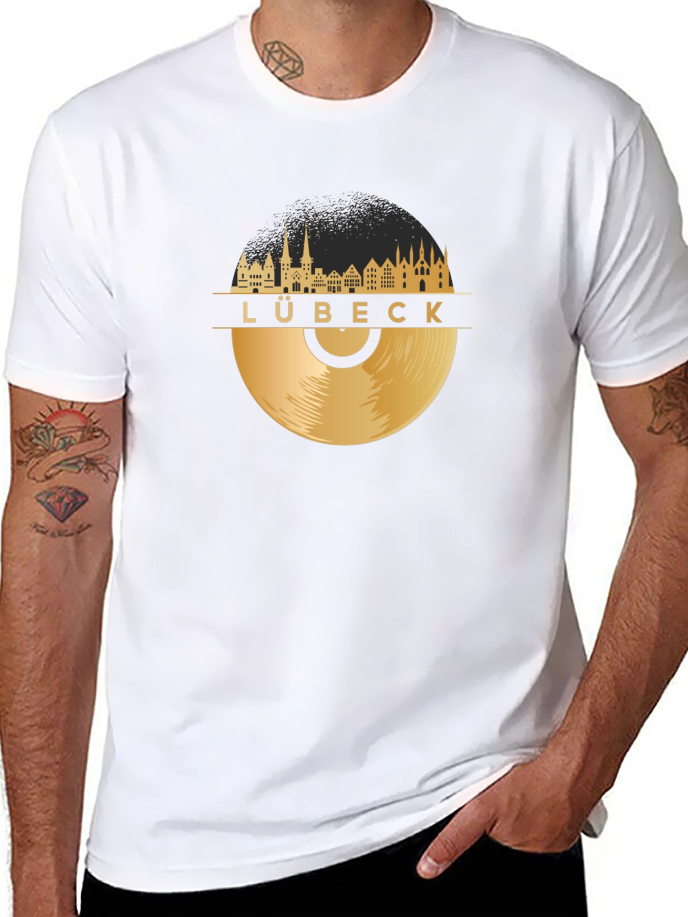 Lübeck City Skyline Record T-Shirt