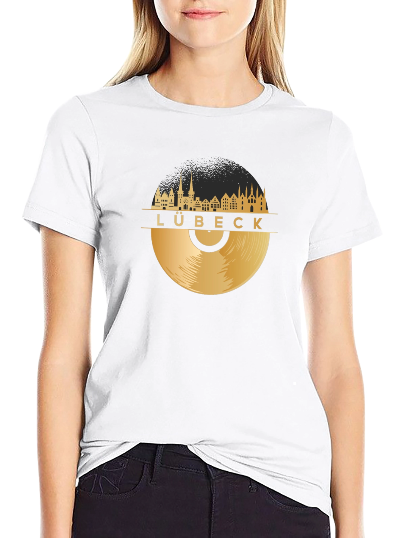 Lübeck City Skyline Record T-Shirt