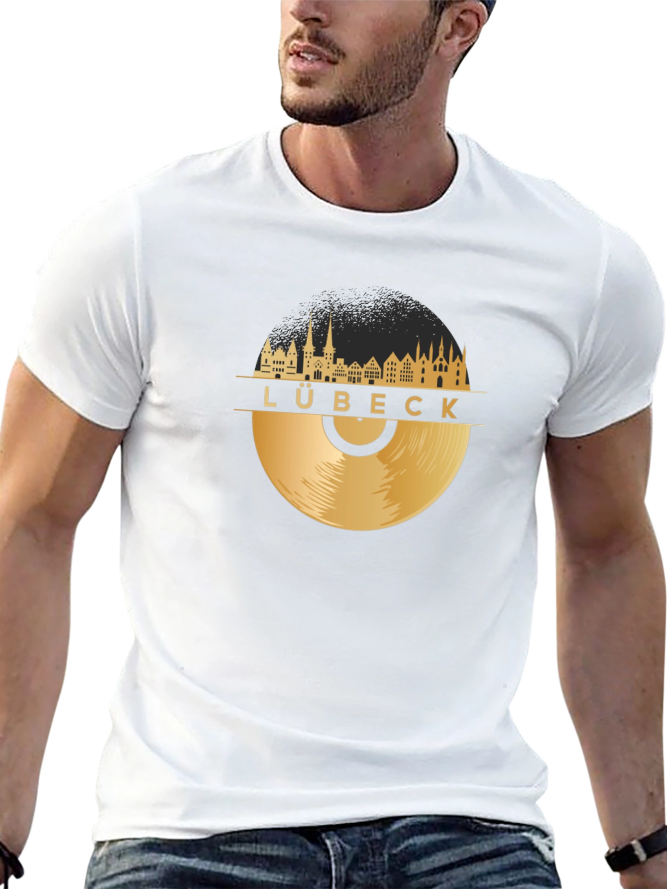 Lübeck City Skyline Record T-Shirt