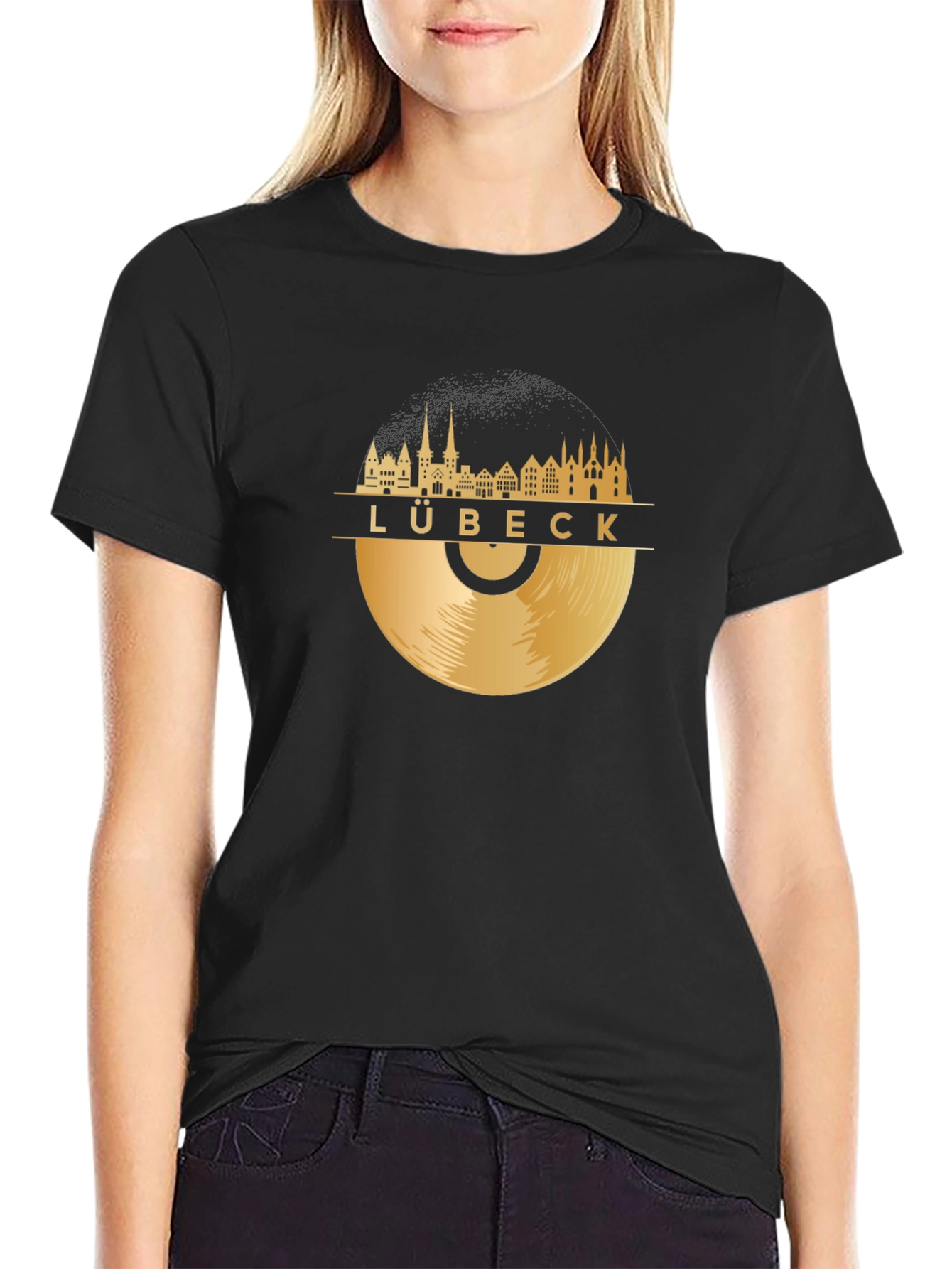 Lübeck City Skyline Record T-Shirt