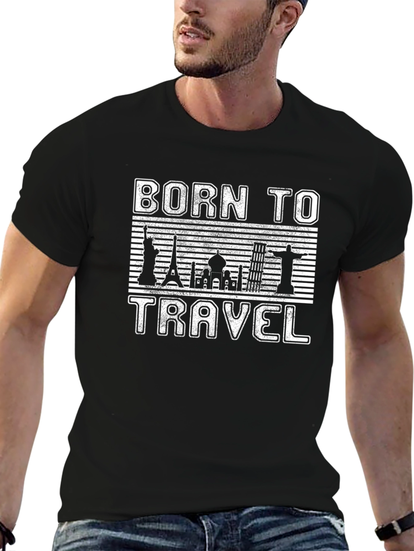 Born to Travel Black Graphic T-Shirt