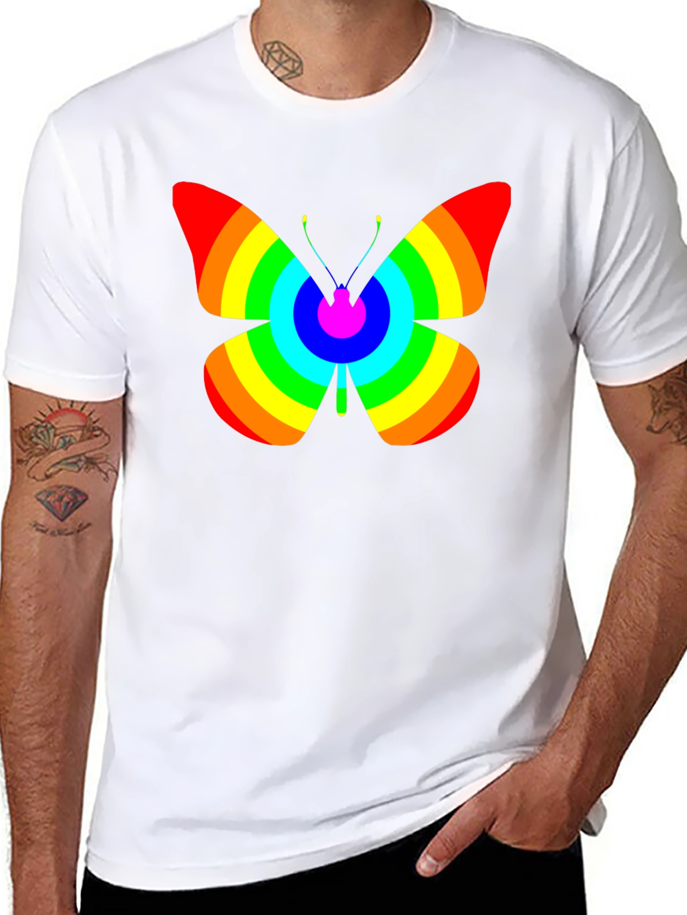 Rainbow Butterfly Graphic Tee - Classic Black T-Shirt
