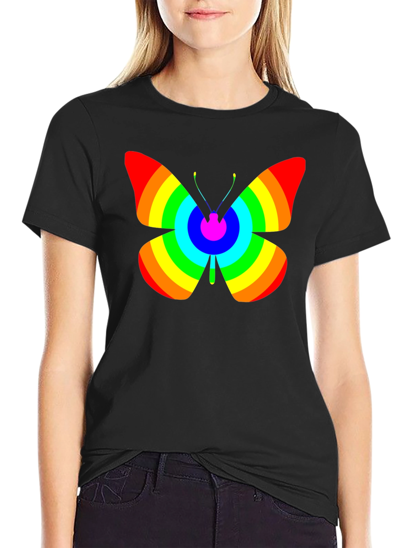 Rainbow Butterfly Graphic Tee - Classic Black T-Shirt